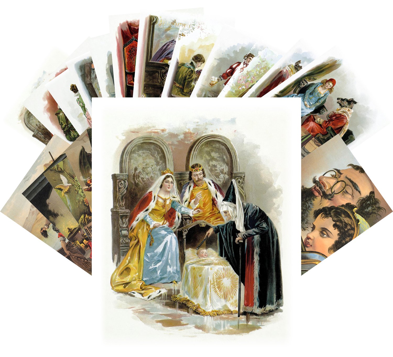 Postcard Set 24pcs Classic Fairy Tale Vintage Book Illustration by Carl Offterdinger Charles Perrault