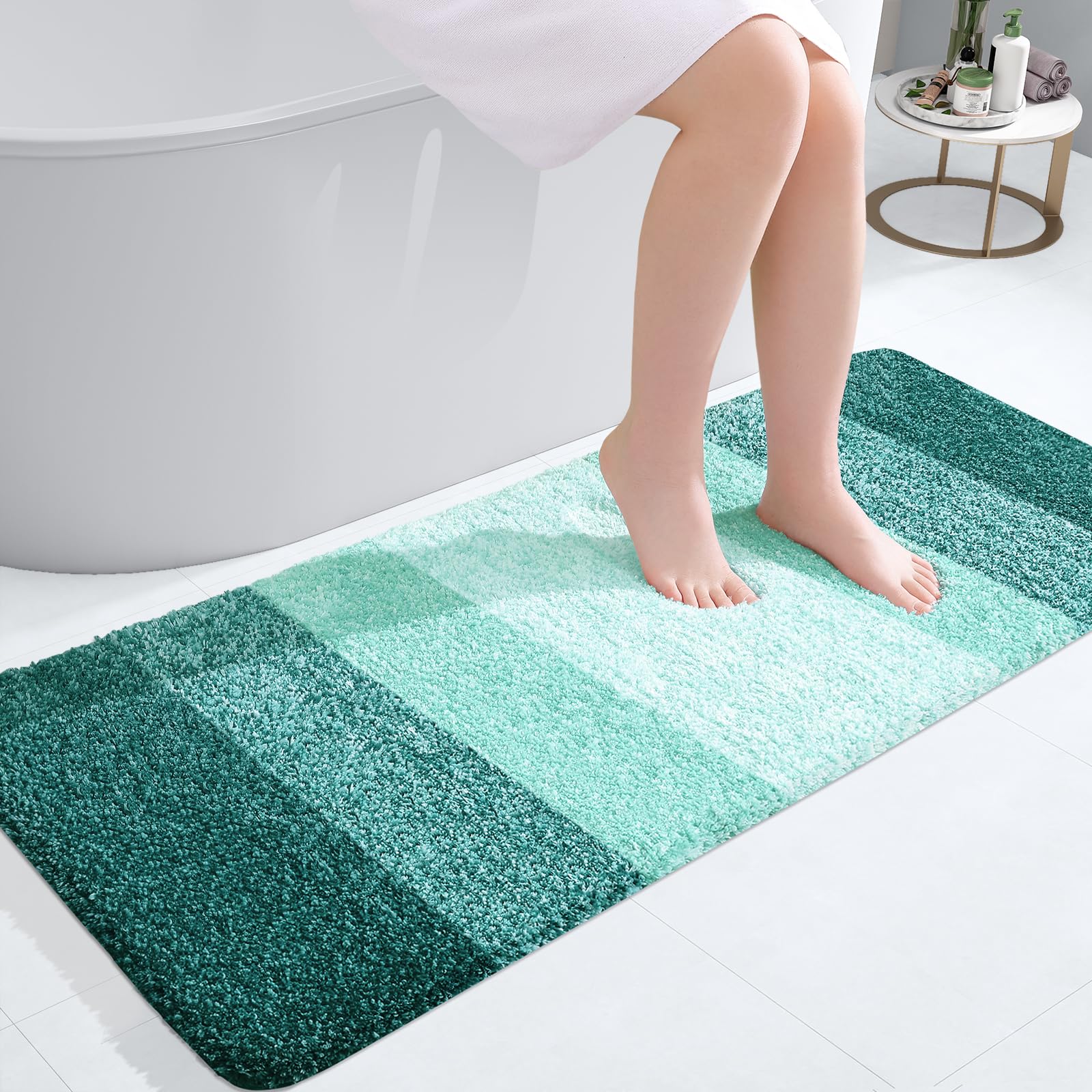 OLANLY Bathroom Runner Rug 47x20, Extra Soft Absorbent Microfiber Bath Rugs | Blackish Green, Non-Slip Quick-Drying Rubber Backing, Washable Long Bath Mat for Floor, Tub and Shower, Home Decor