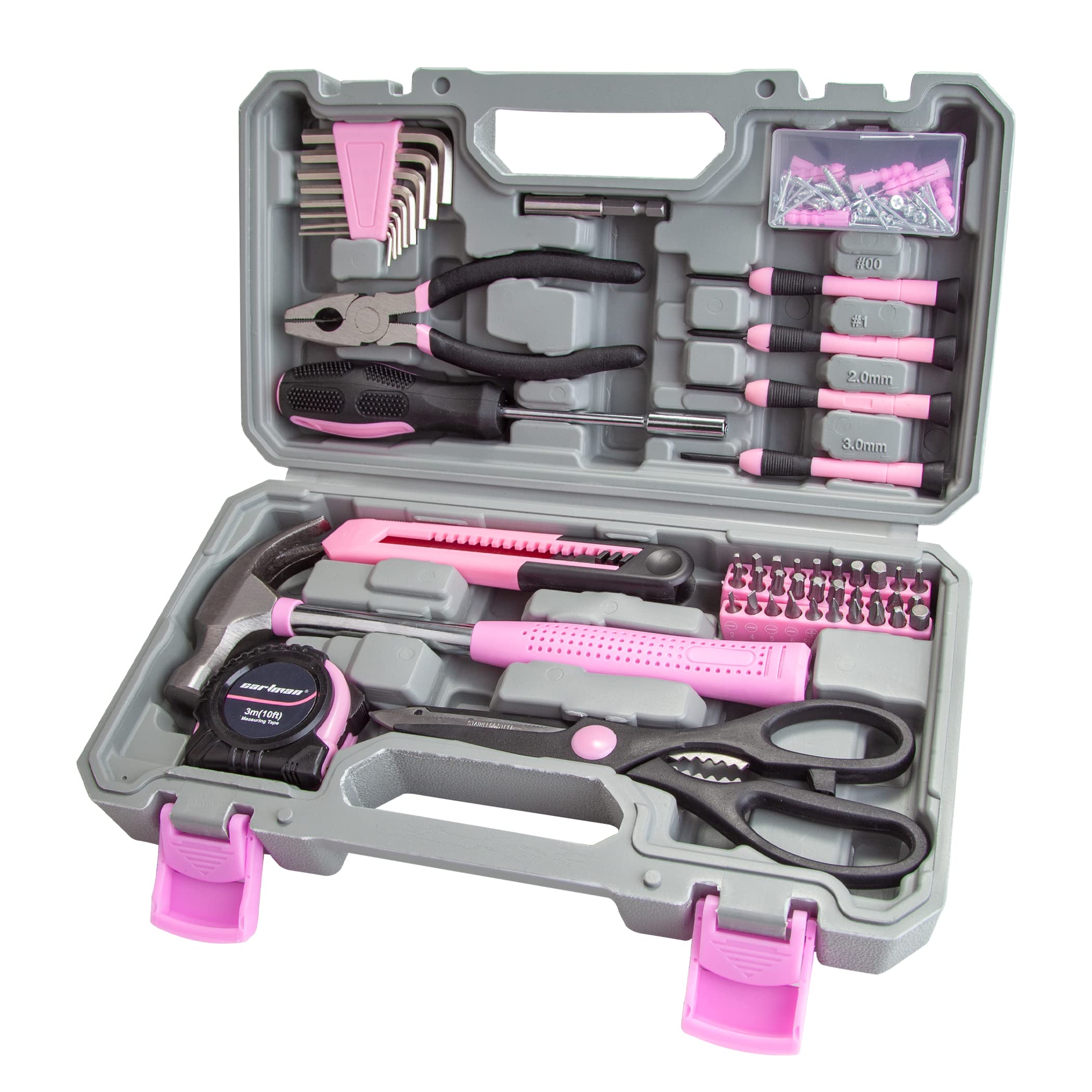 CARTMAN 126Piece Tool Set General Household Hand Tool Kit with Plastic Toolbox Storage Case Pink