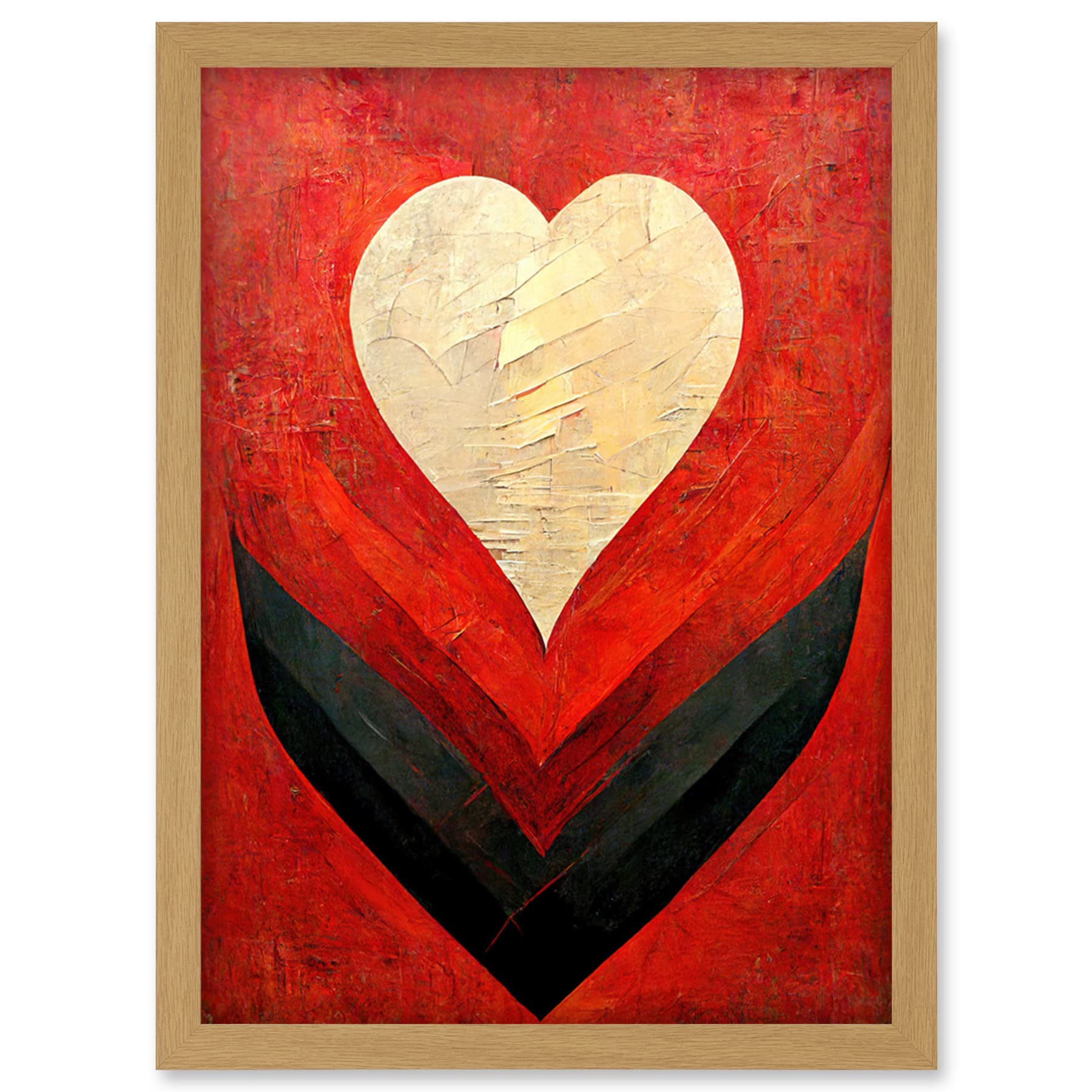 Doppelganger33 LTD Modern Palette Knife Oil Paint Heart Red Abstract Artwork Framed Wall Art Print A4