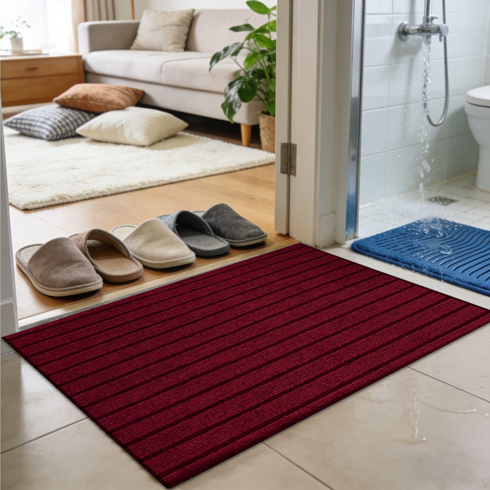 JIAFANG Washable Door Mats Indoor Outdoor 70 x 140 cm Absorbent, Non Slip Perfect Dust Grabbing Doormats Non Slip Rubber Back for Front Door, Back Muddy Shoes and Paws, Red