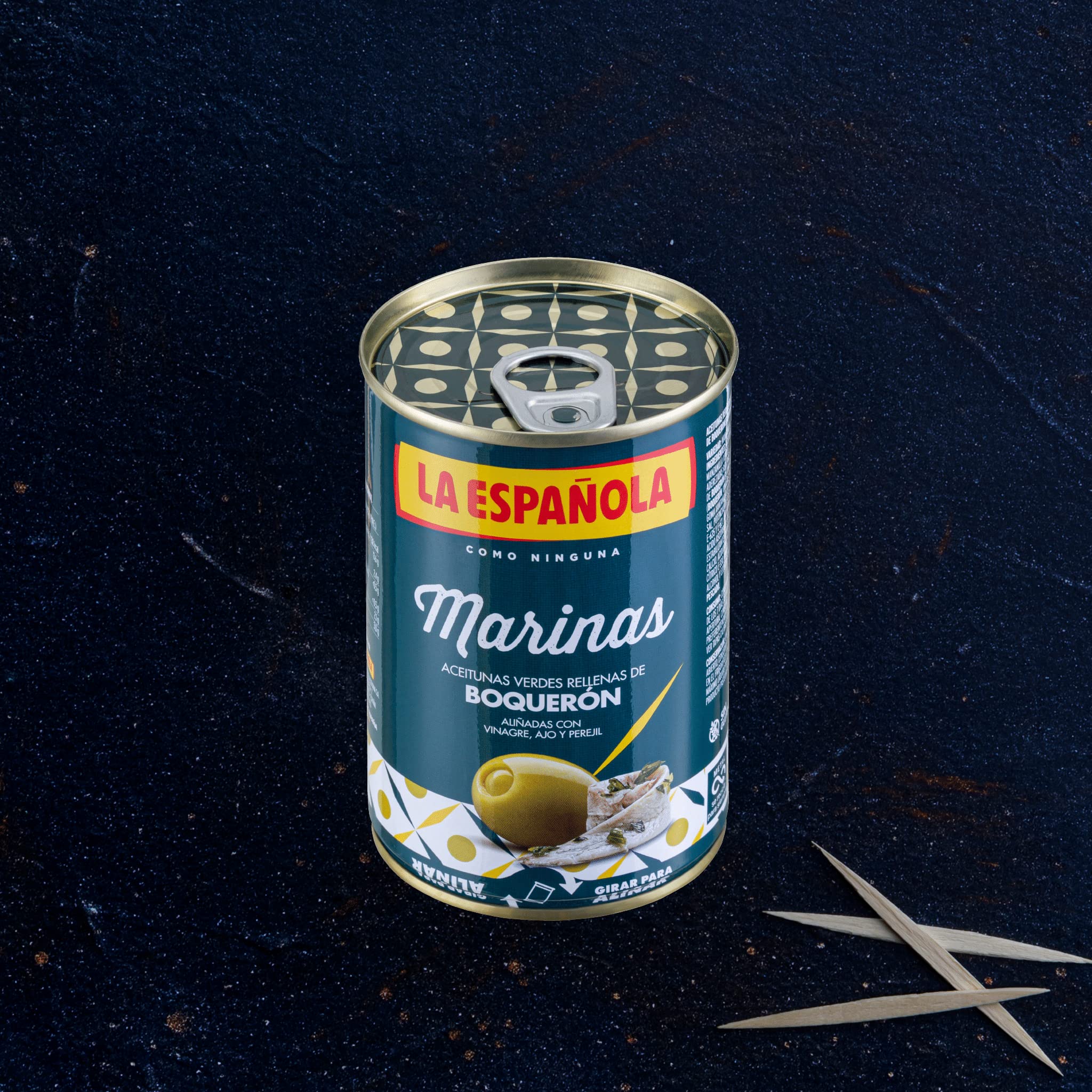 La Española Aceitunas Verdes Rellenas de Boquerón 300g Pack 12 Unidades Sin Gluten