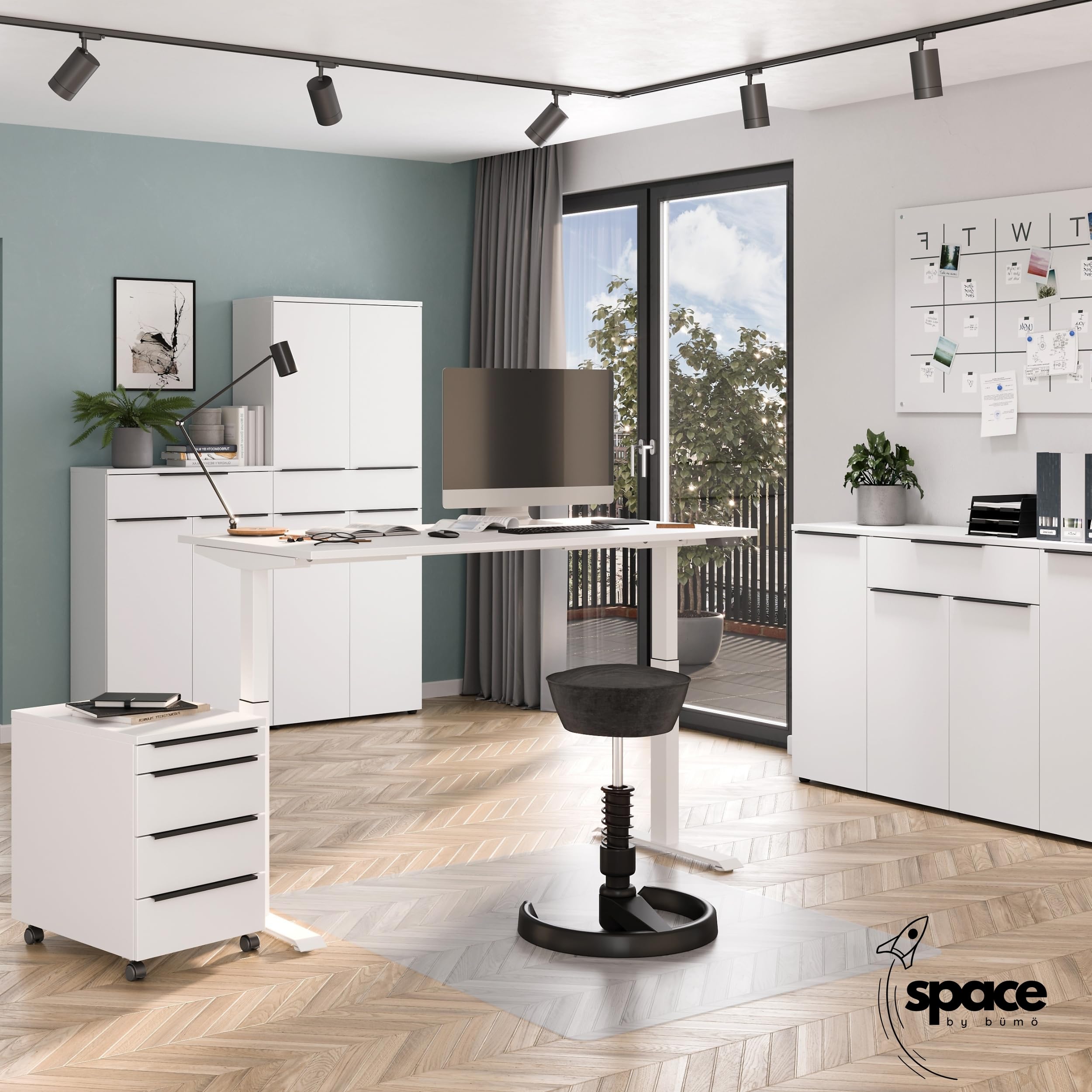 bümö Space Rollcontainer mit Schubladen, Container aus Holz in Graphit - Rollwagen für's Büro als Schreibtisch Unterschrank, Bürocontainer od. Schreibtischcontainer