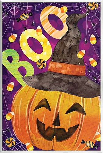 Stupell Industries Boo Jack-o-Lantern Halloween Candy - Placa de pared con diseño de ND Art