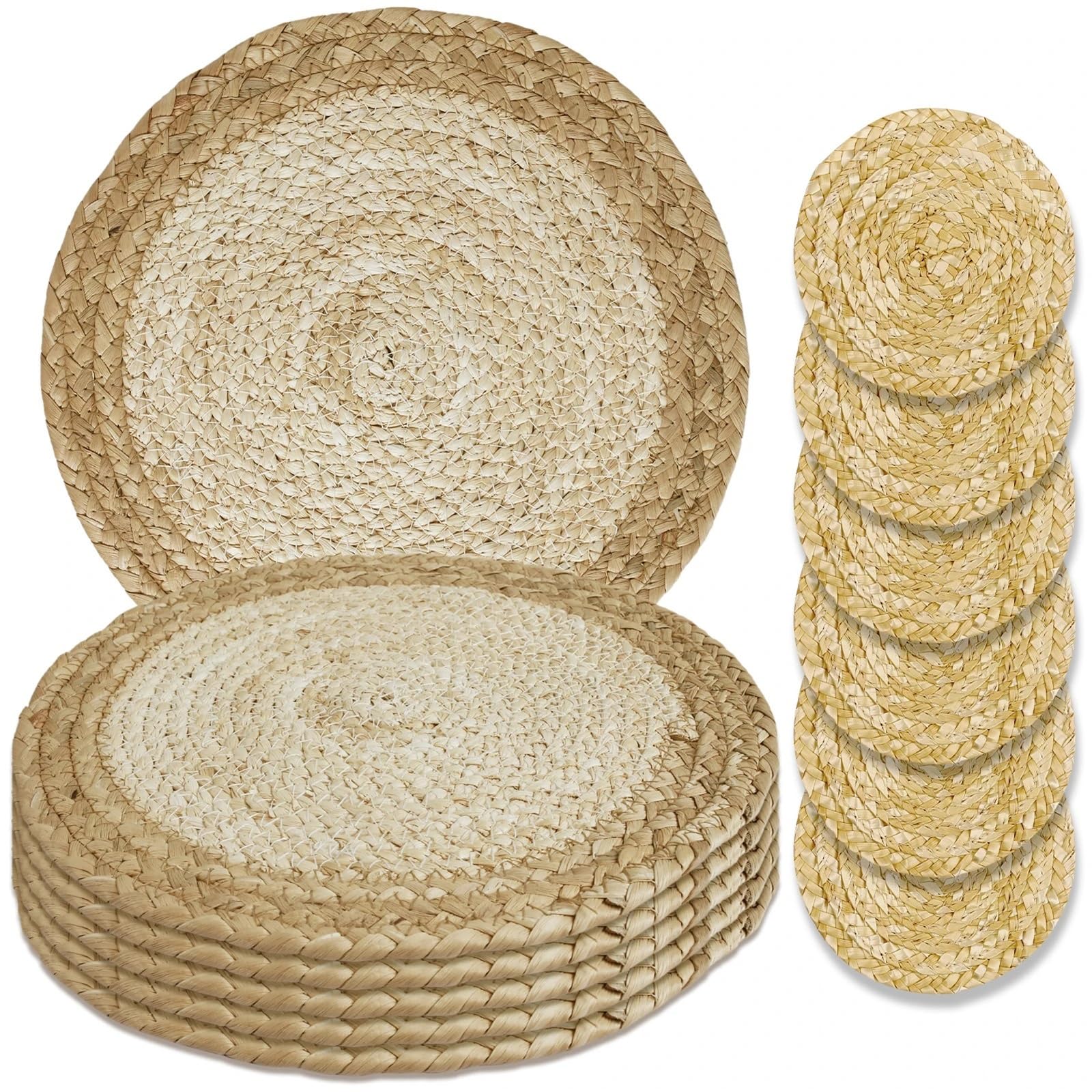 Tejido Salvamanteles 6 unid/Set tapetes for macetas, manteles Individuales de ratán Tejidos a Mano, Mesa Redonda Tejida con Aislamiento térmico for Comedor, hogar, decoración Boda