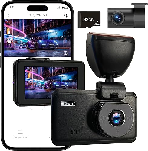 Wireless Dash Cam Front and Rear, 4K +2.5KHD 2-Channel Dashcam, Built - in WiFi 