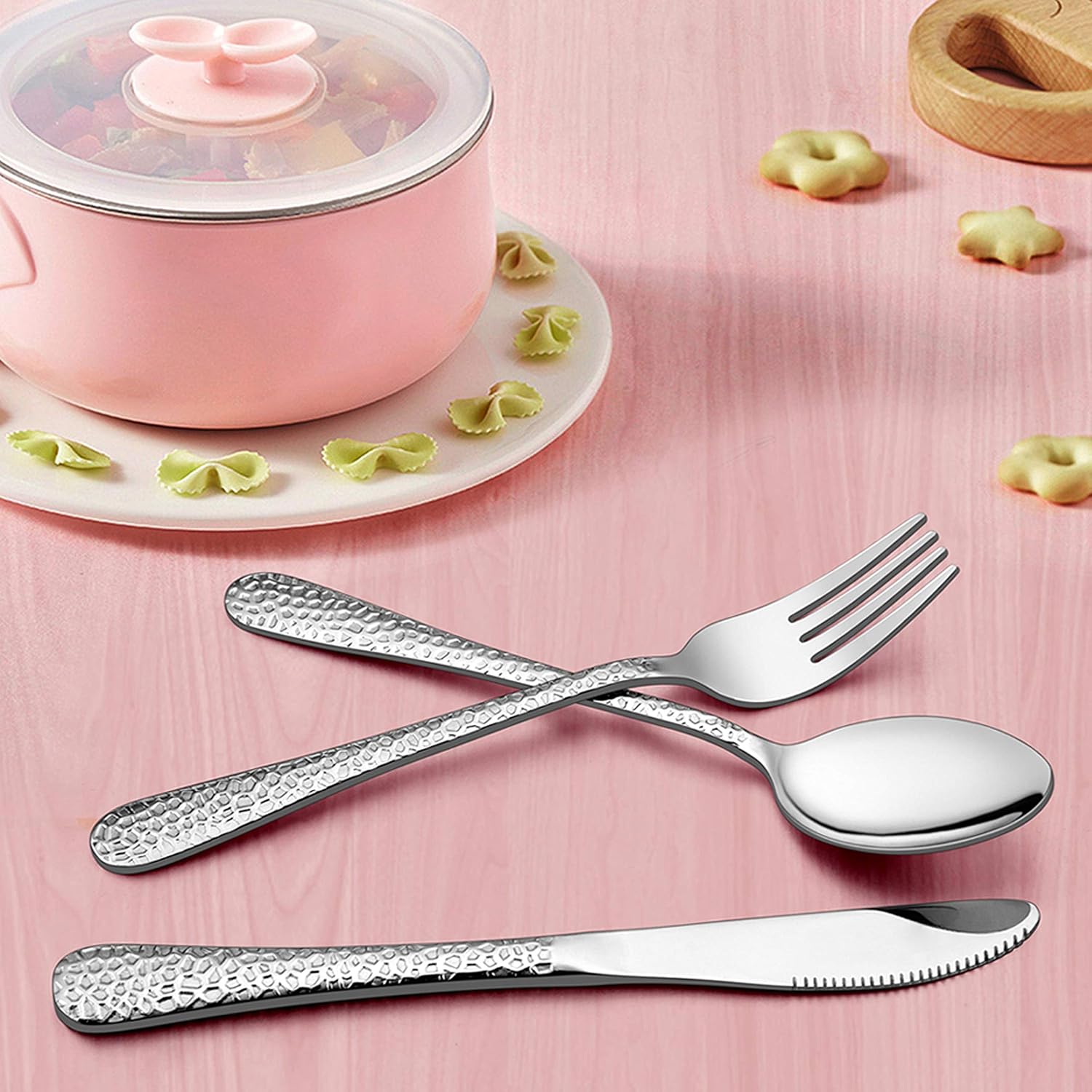 LIANYU 12-Piece Kids Utensils Silverware Set, Stainless Steel Toddler Hammered Flatware Cutlery, Children Tableware Includes Knives Forks Spoons, Dishwasher Safe image 2