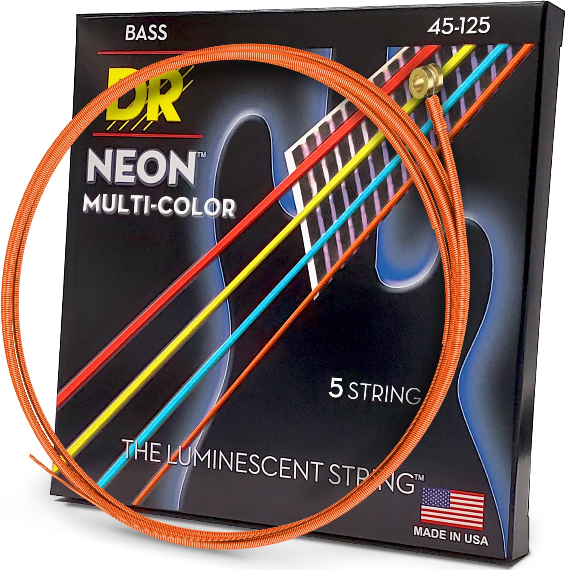 NMCB5-45 Neon Coated Nickel-Plated Steel Bass Guitar 5 Strings 45-125, Medium, Multi-color