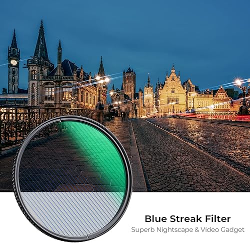 Miniatura 2 de K&F Concept Filtro de lente de efecto de rayas azules de 2.638 in Filtro de efecto de luz de vidrio óptico anamórfico para lente de cámara