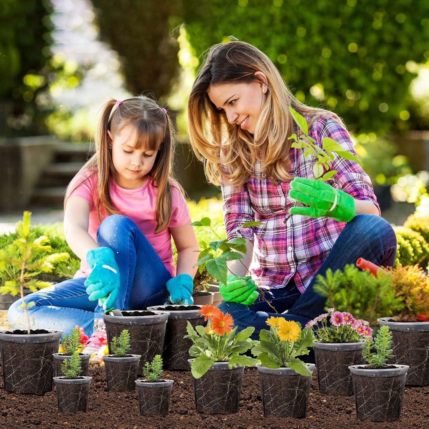 Lot de 25 pots de fleurs de jardin en plastique transparent avec plateaux de drainage, pots de pépinière avec trous de drainage pour la propagation des légumes, plantes grasses, fleurs, comprend