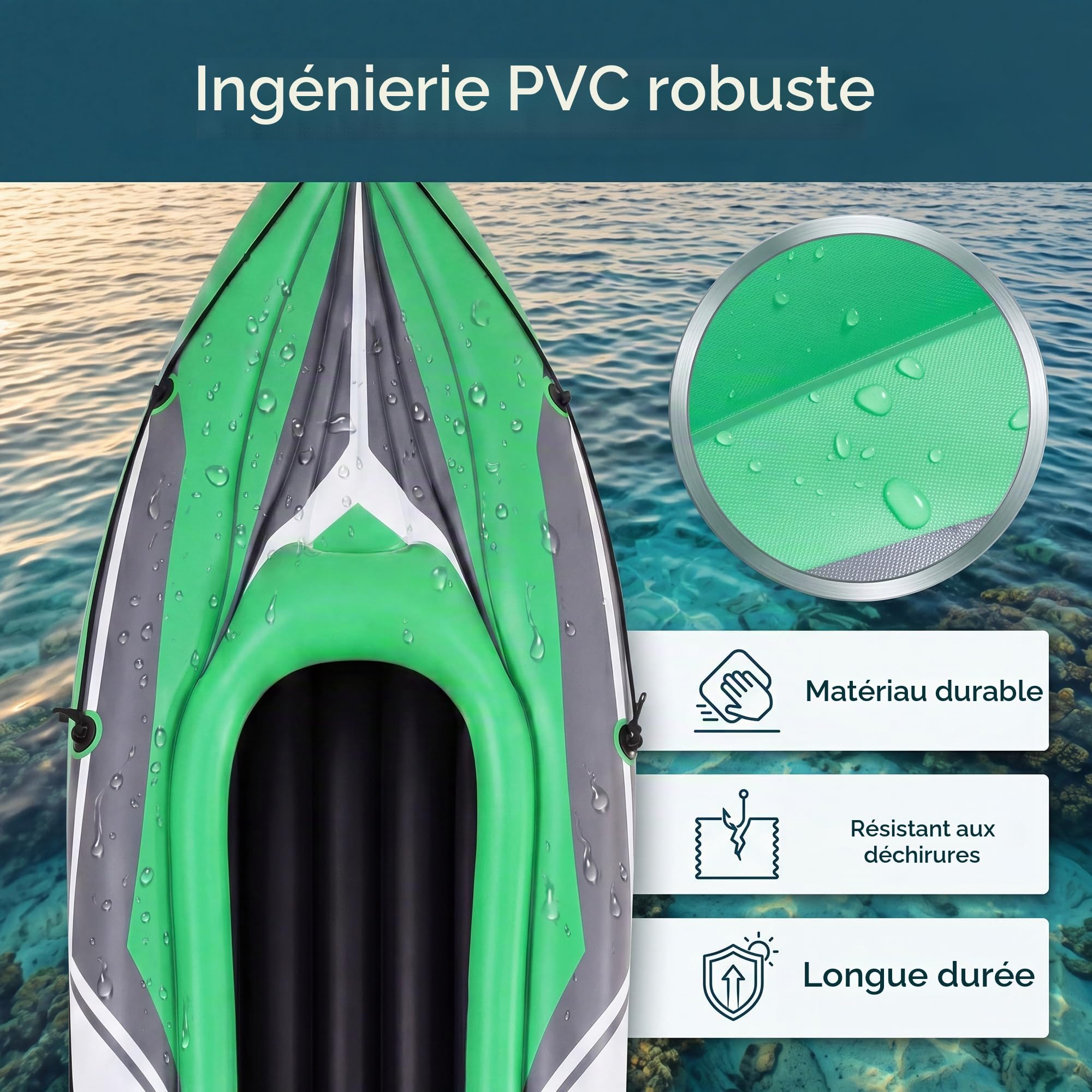 HOMASIS Kayak Gonflable 2 Places, Canoë Bateau Adulte en PVC avec Pagaie Aluminium, Pomp, Sièges, Charge160 kg, pour Pêche et Loisirs, pour Lacs et Rivières