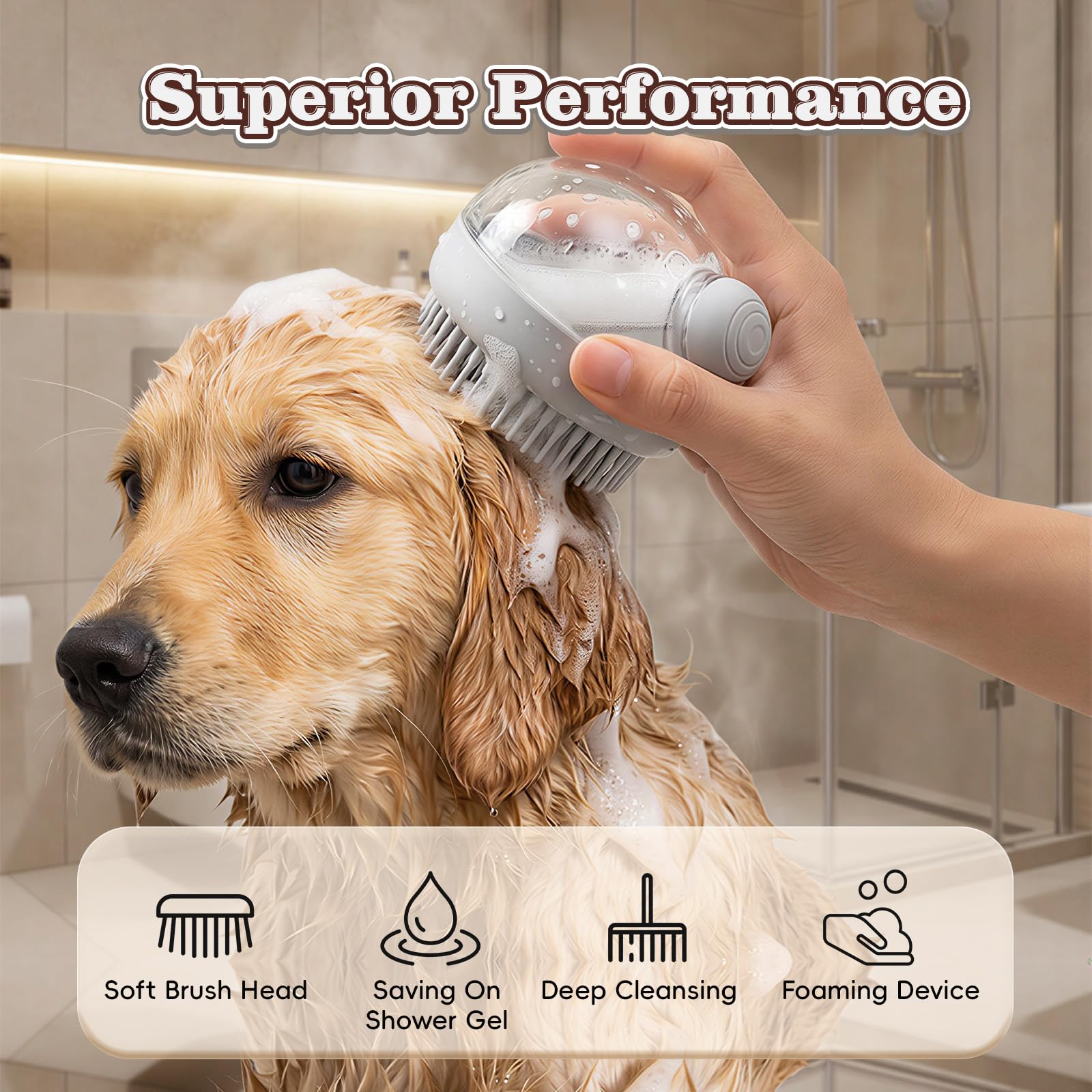 Dog Bath Scrubber Brush, 2Pcs Pet Dog Grooming Massage Shampoo Bath Brush with Soap and Shampoo Dispenser Soft Silicone Bristle for Long Short Haired Dogs Cats Shower-Pink - image 3