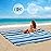 ZAZE Beach Blanket Picnic Blankets with Stakes, Thick 3-Layer 80*80 Oversized Waterproof Sandproof Compact Outdoor Mat, Big Extra Large Foldable Camping Park Vacation Travel Accessories(Blue Stripe)