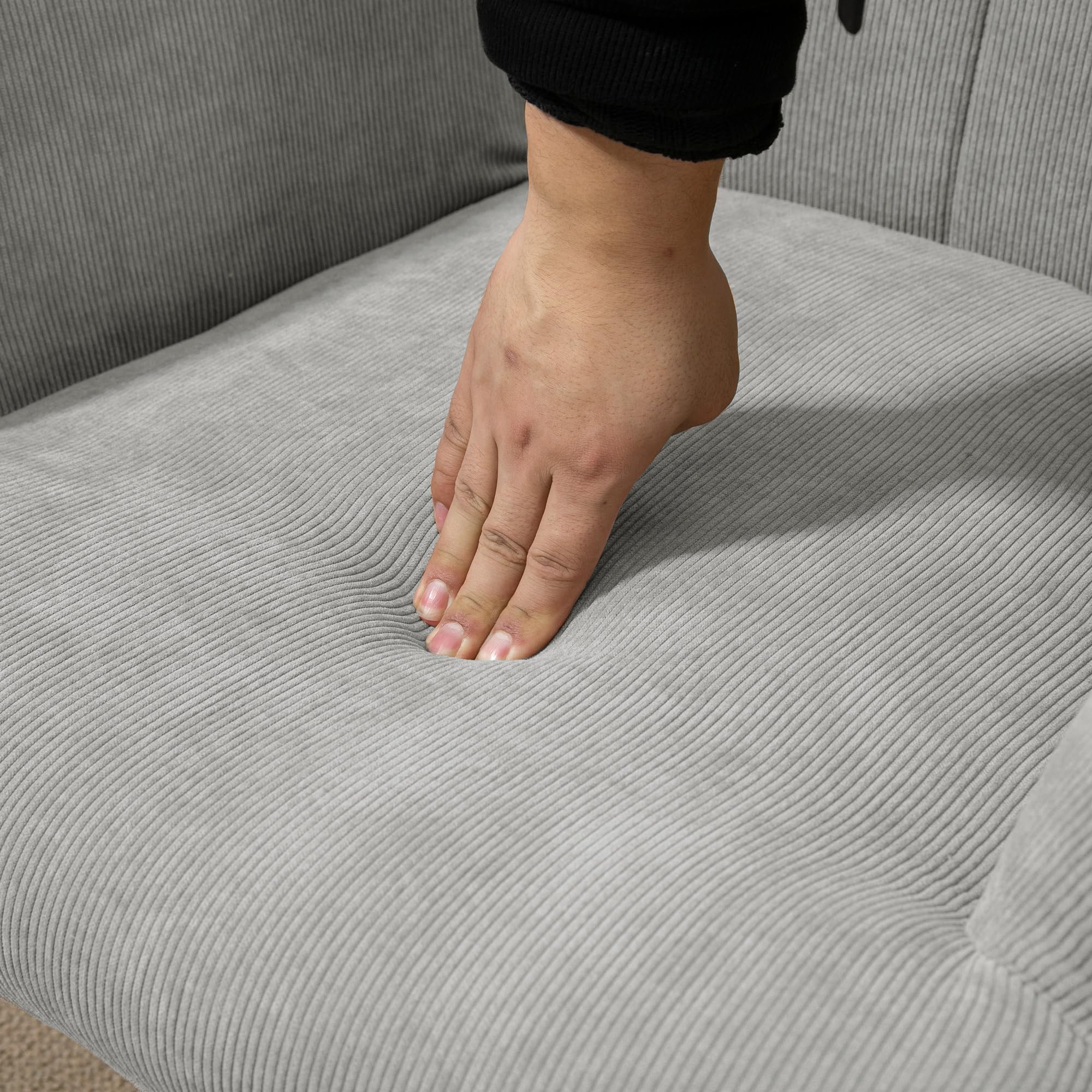 HOMCOM Ohrensessel mit Hocker Sessel Loungesessel mit Cord-Optik, Modern Relaxsessel, Armlehnensessel Lesesessel für Wohnzimmer, Schlafzimmer, Grau