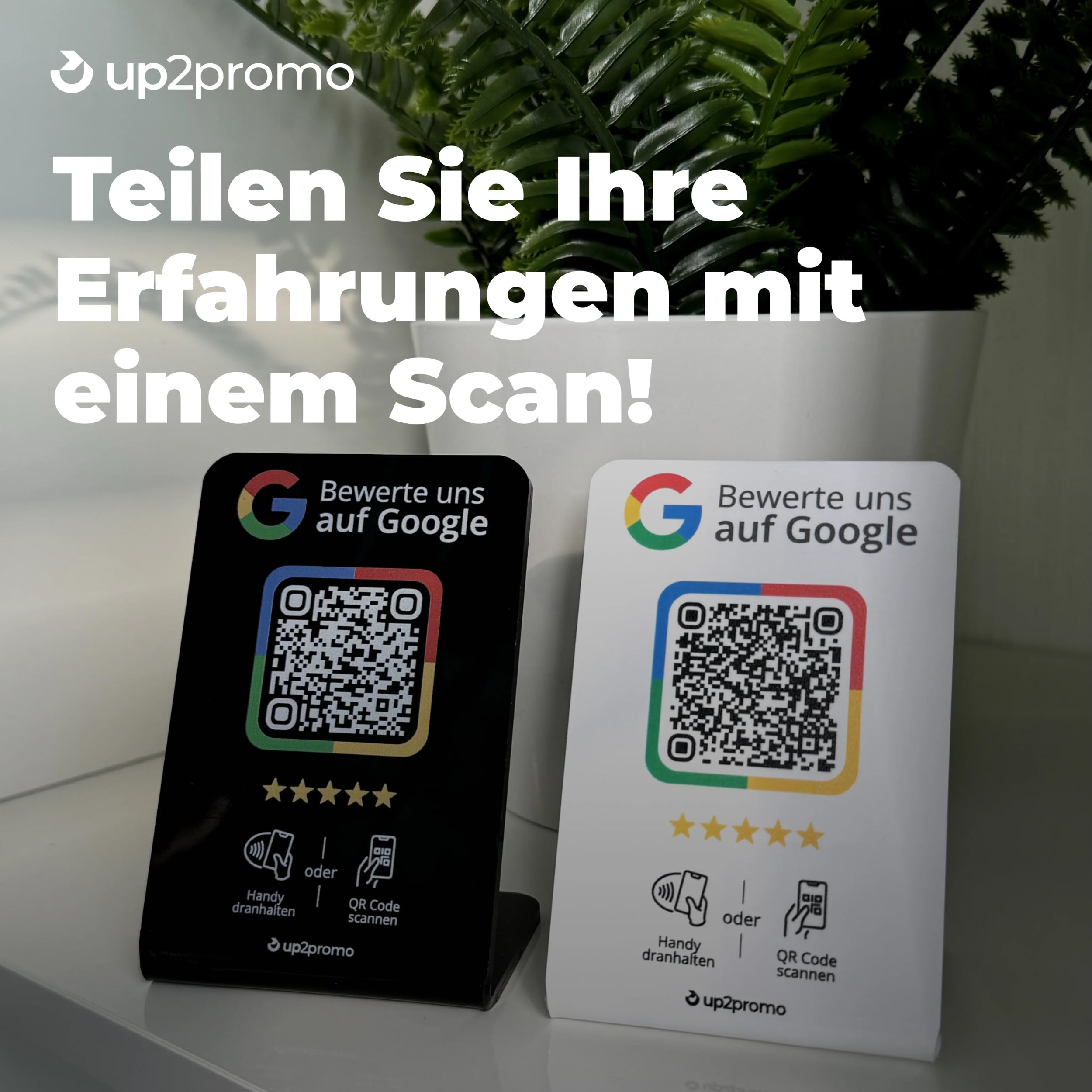 NFC & QR Aufsteller Display Schild Google Weiß S