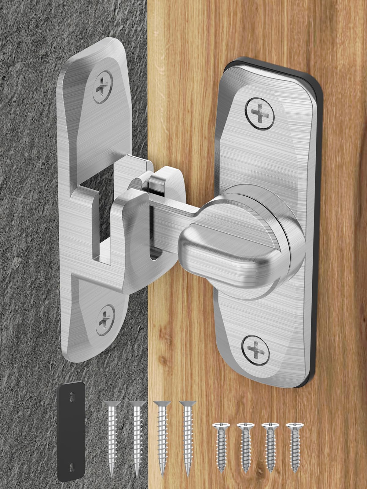 MeBantoo 90/180 Degree Flip Barn Door Lock, Sliding Door Latch, Silver