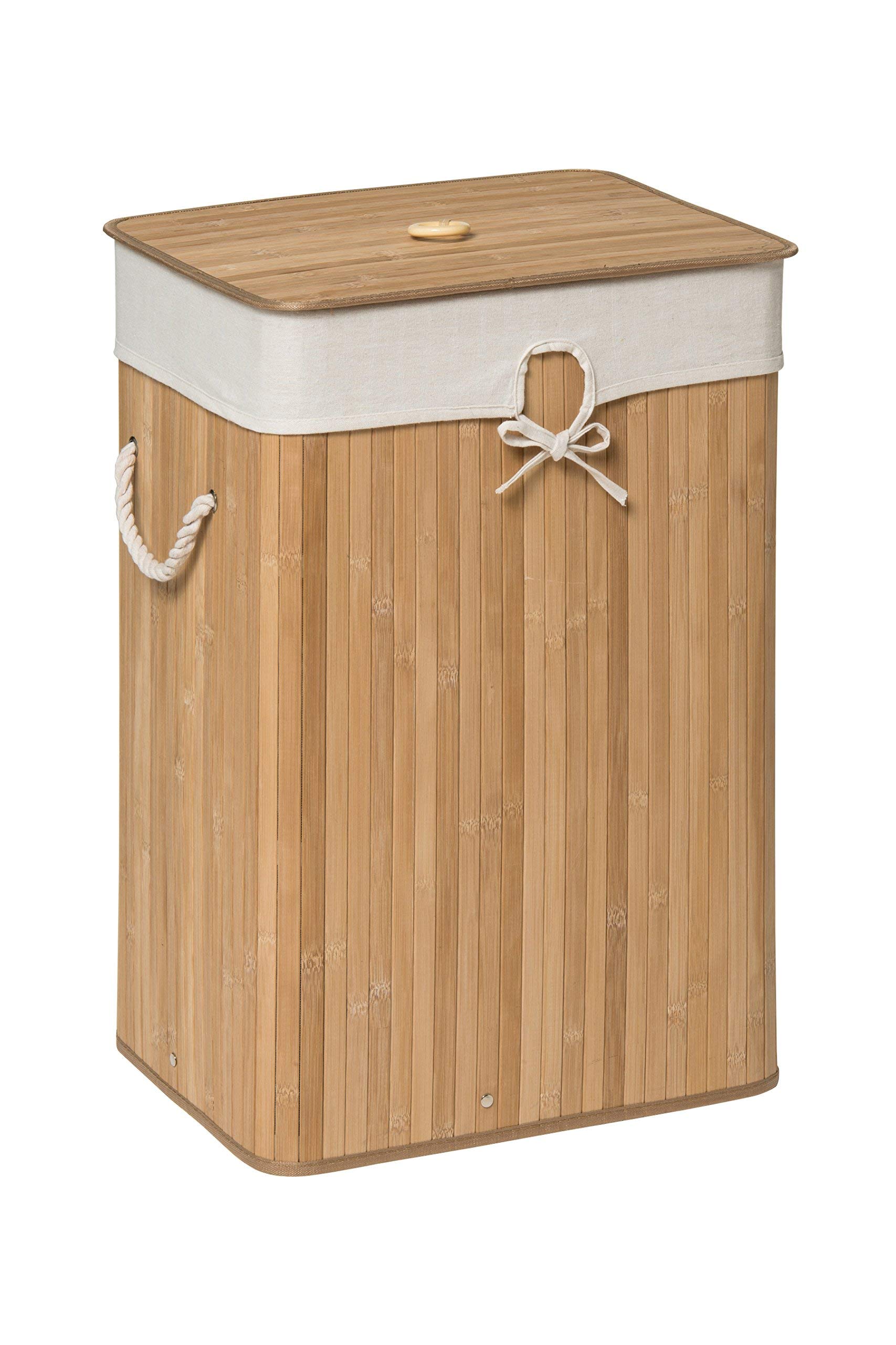 Kankyo Natural Bamboo Wood Laundry Hamper - Premier Housewares - Cream Cotton Liner - Rope Handles