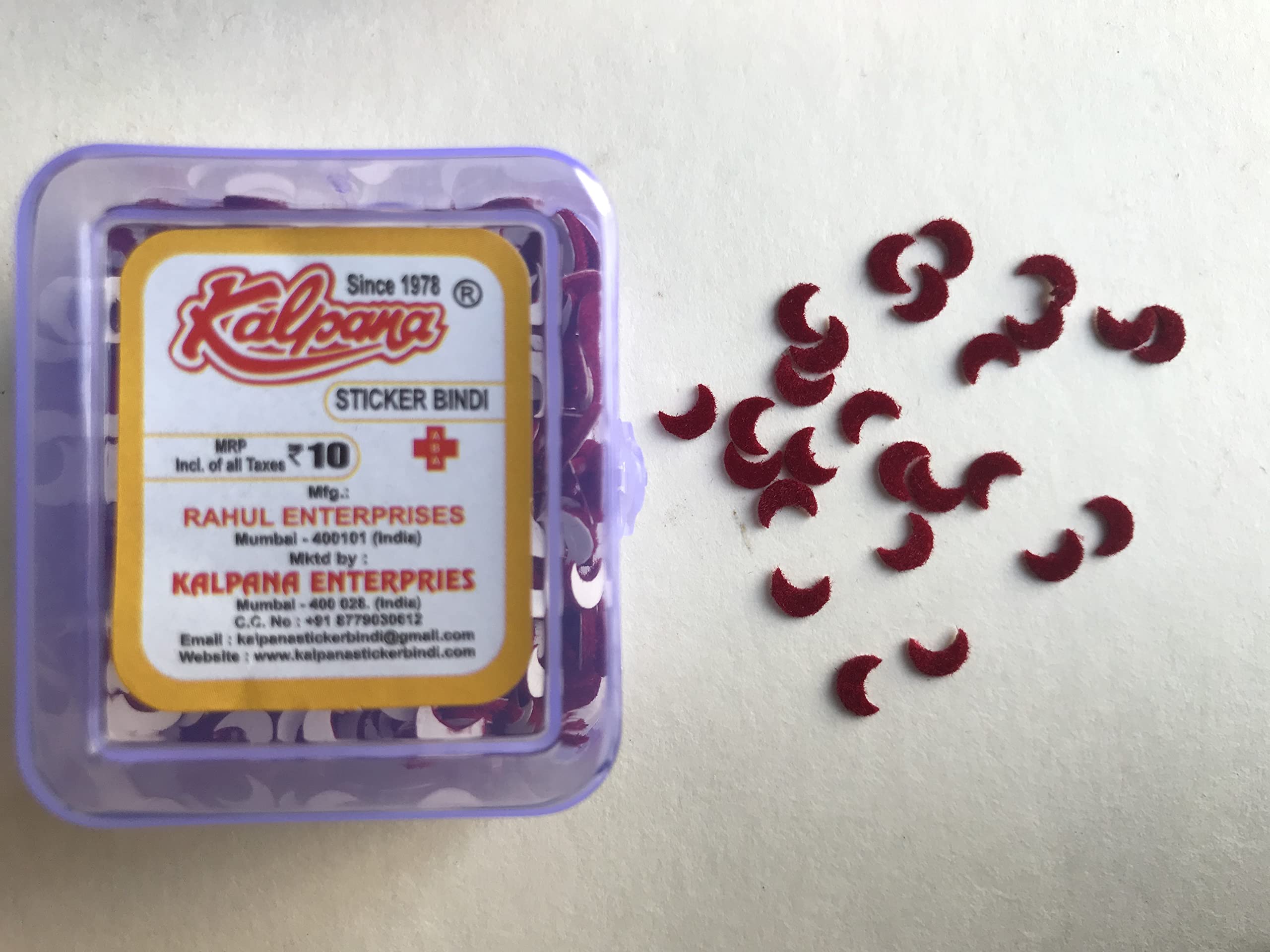 Kalpana Sticker Kumkum Bindi Chand Half Moon Shape Deep Red Color (Size -0) Pack of 12-image-31
