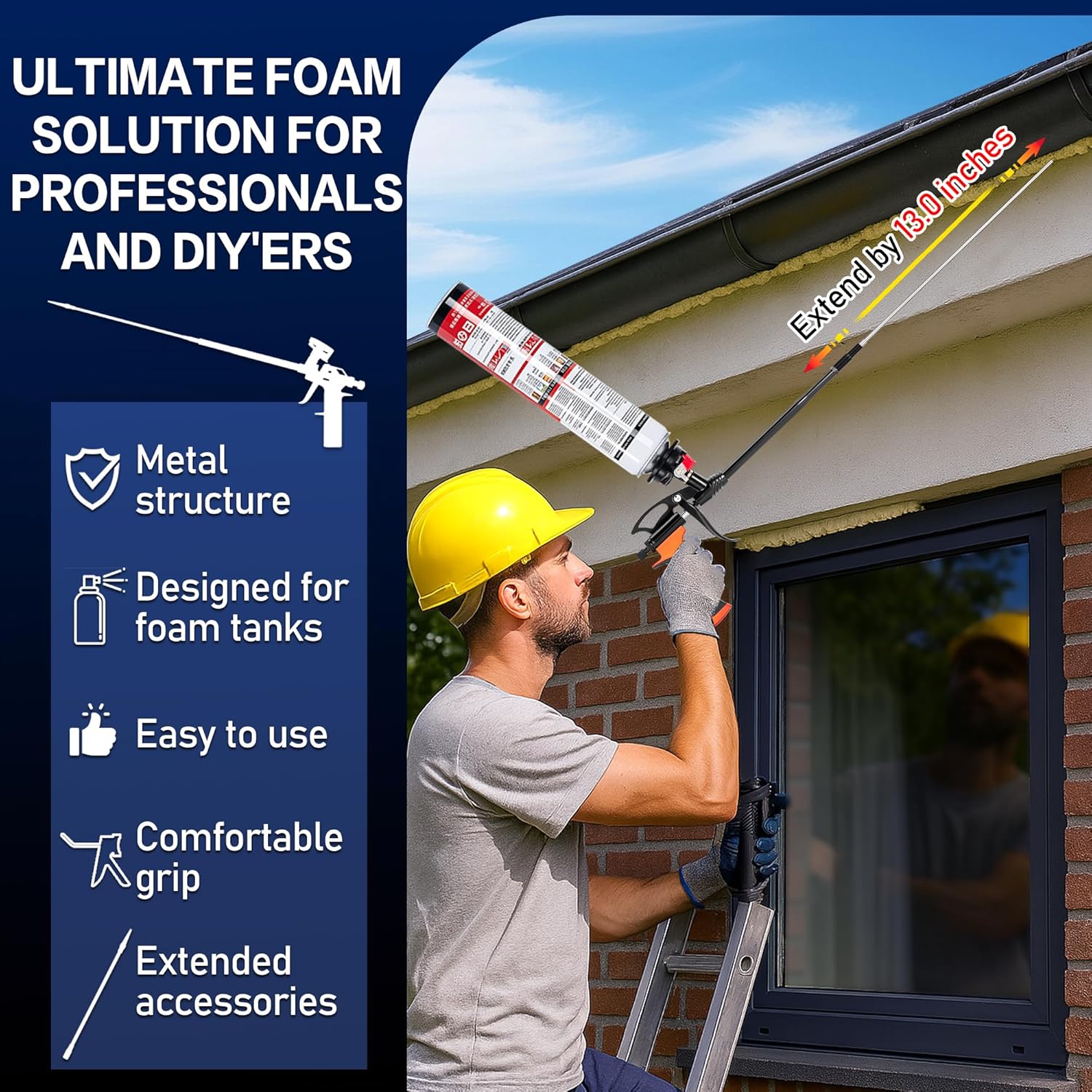foam gun with 34 cm stainless steel extension tube (one pack)