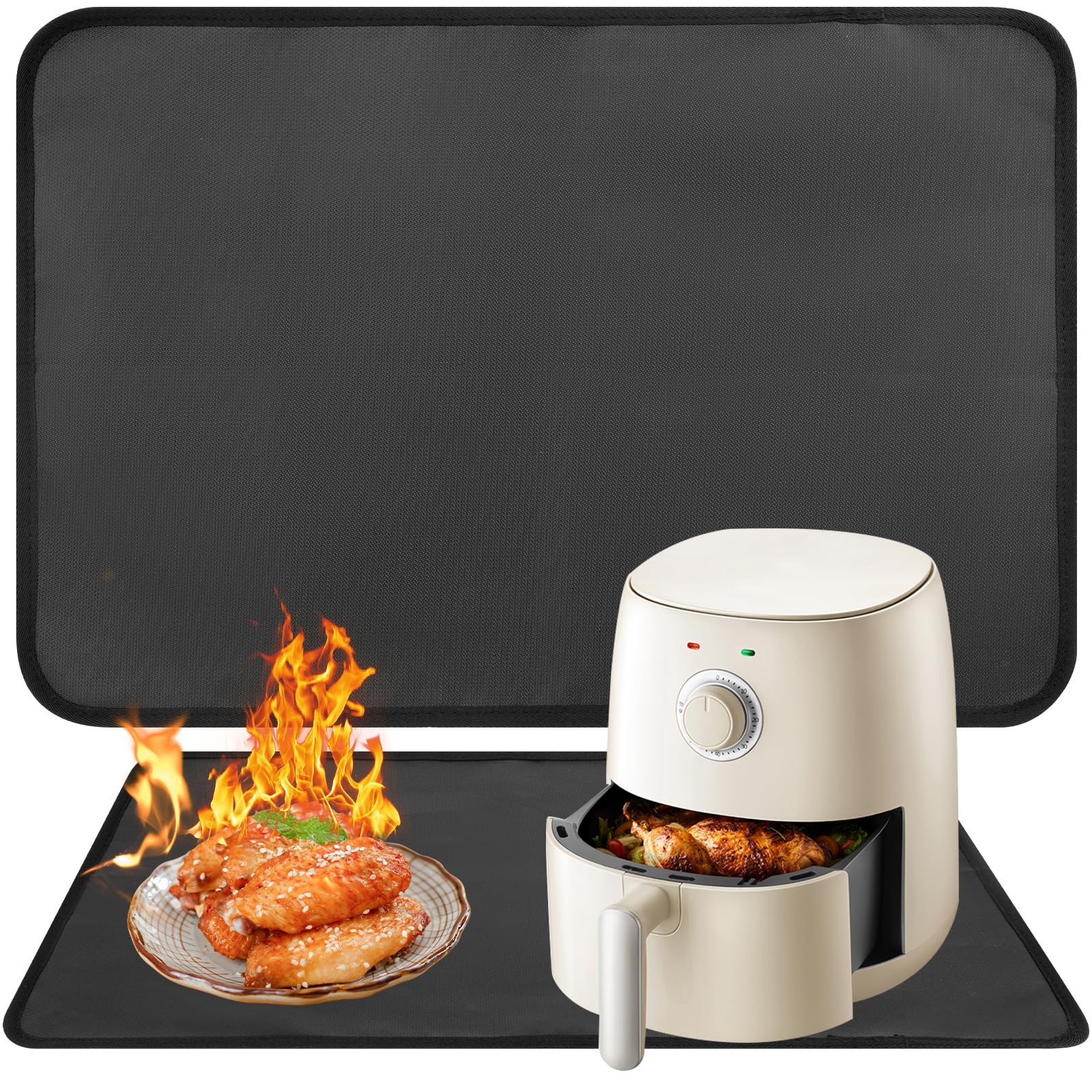 Air Fryer Heat Resistant Mat, Non-Slip Silicone Counter Protector for Ninja/Philips/Cosori/Tower, Waterproof Worktop Saver Mat for Kitchen Countertop, Oven, Coffee Machine (60x40 CM)
