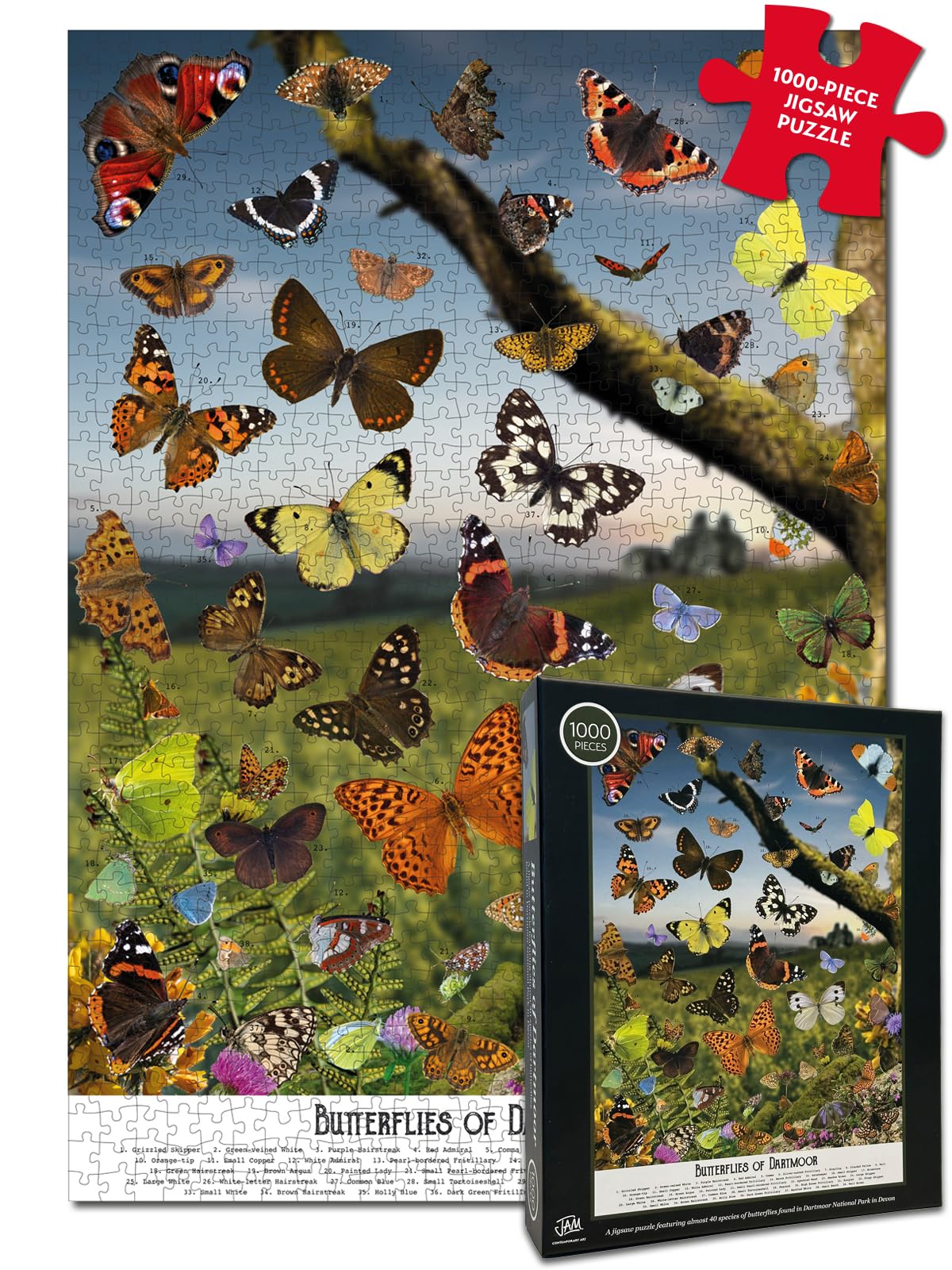 1000 Piece Butterfly Jigsaw Puzzle for Adults | Dartmoor National Park Nature Puzzle | Wildlife & Devon Gift | Art Collage-Inspired Puzzle for Nature Lovers |1000 Piece Jigsaw Puzzle