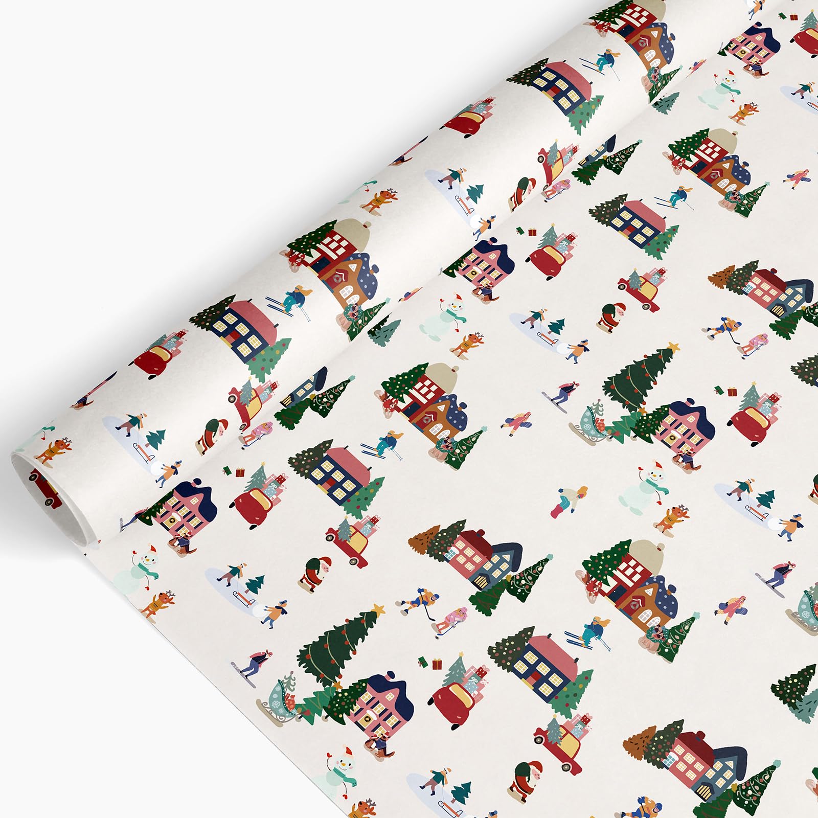 JarThenaAMCS Christmas Wrapping Paper - Mini Roll - 17 In x 32.8 Ft Winter Cartoon Village Xmas Tree Gift Wrap Paper for DIY Art Craft Wedding Birthday Baby Shower