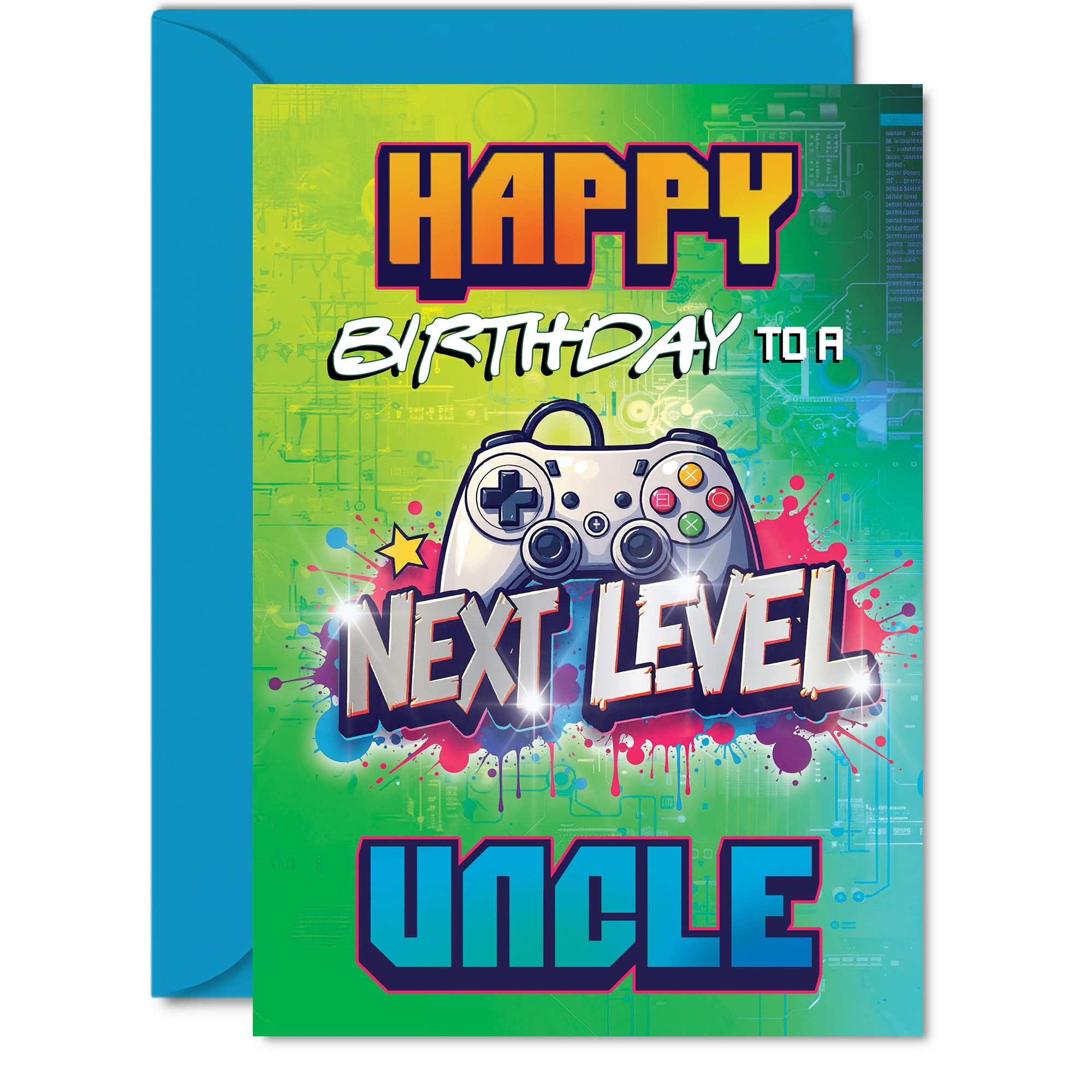 Uncle Birthday Card - Next Level - Happy Birthday Card for Uncle from Nephew Niece, A5 Gamer Bday Greeting Cards