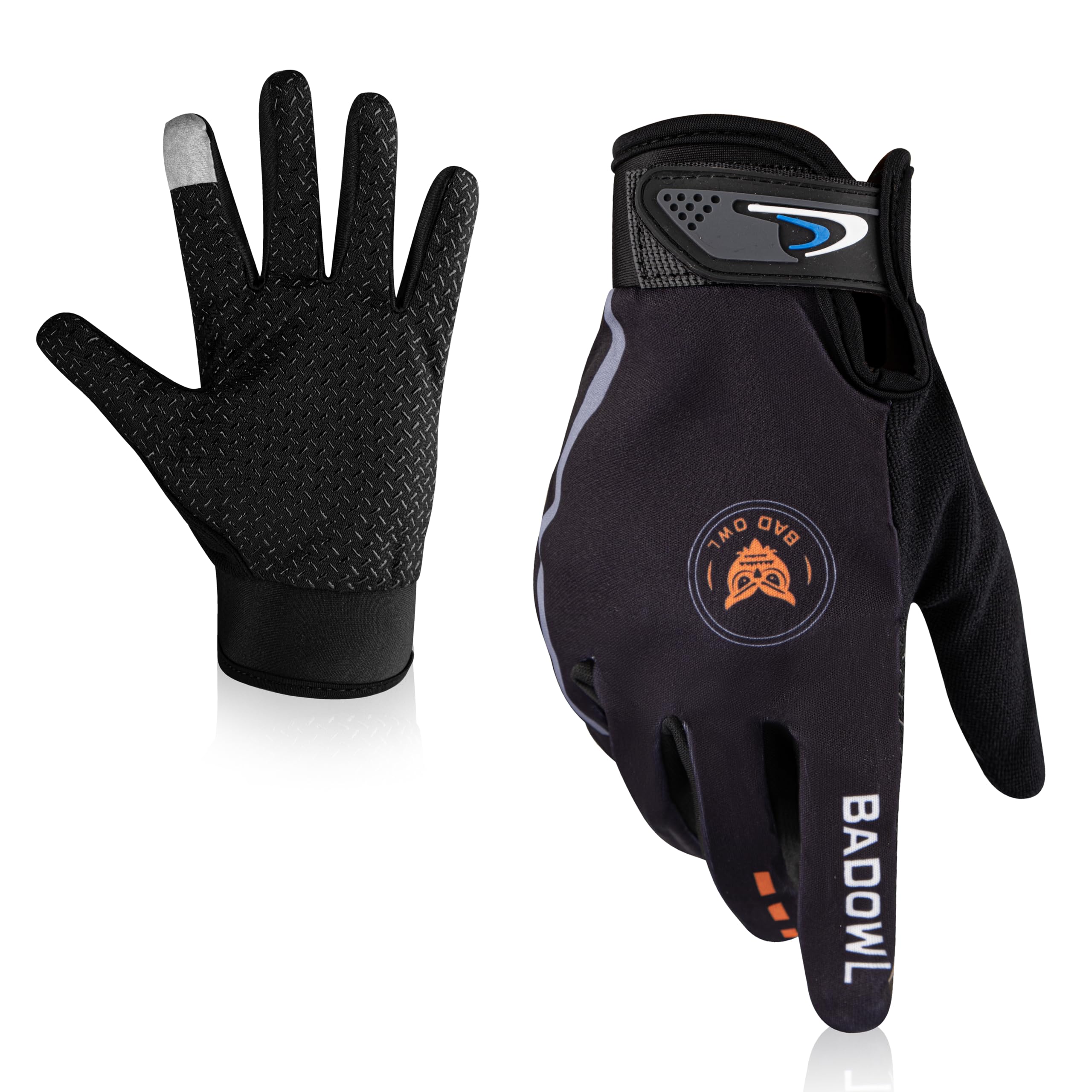 badowl street hawk bike riding gloves for men and women – full finger protection, non-slip grip, breathable material, ideal for cycling, motorbike and outdoor sports (black, l)