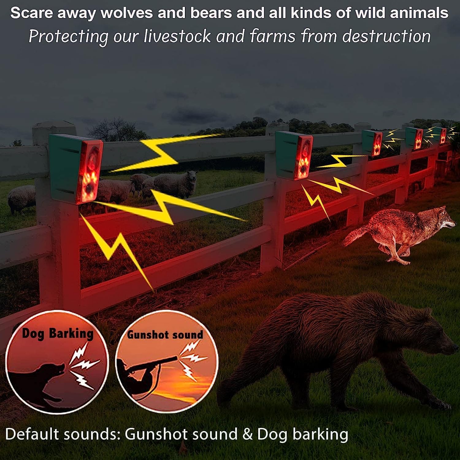 KINGCOO Alarme Solaire de Sécurité Extérieur, étanche Lumières Solaires Stroboscopiques,130db Coup de feu du Son Sound Aboiement de Chien Système pour Maison Cultiver Grange Villa Cour (2pcs)