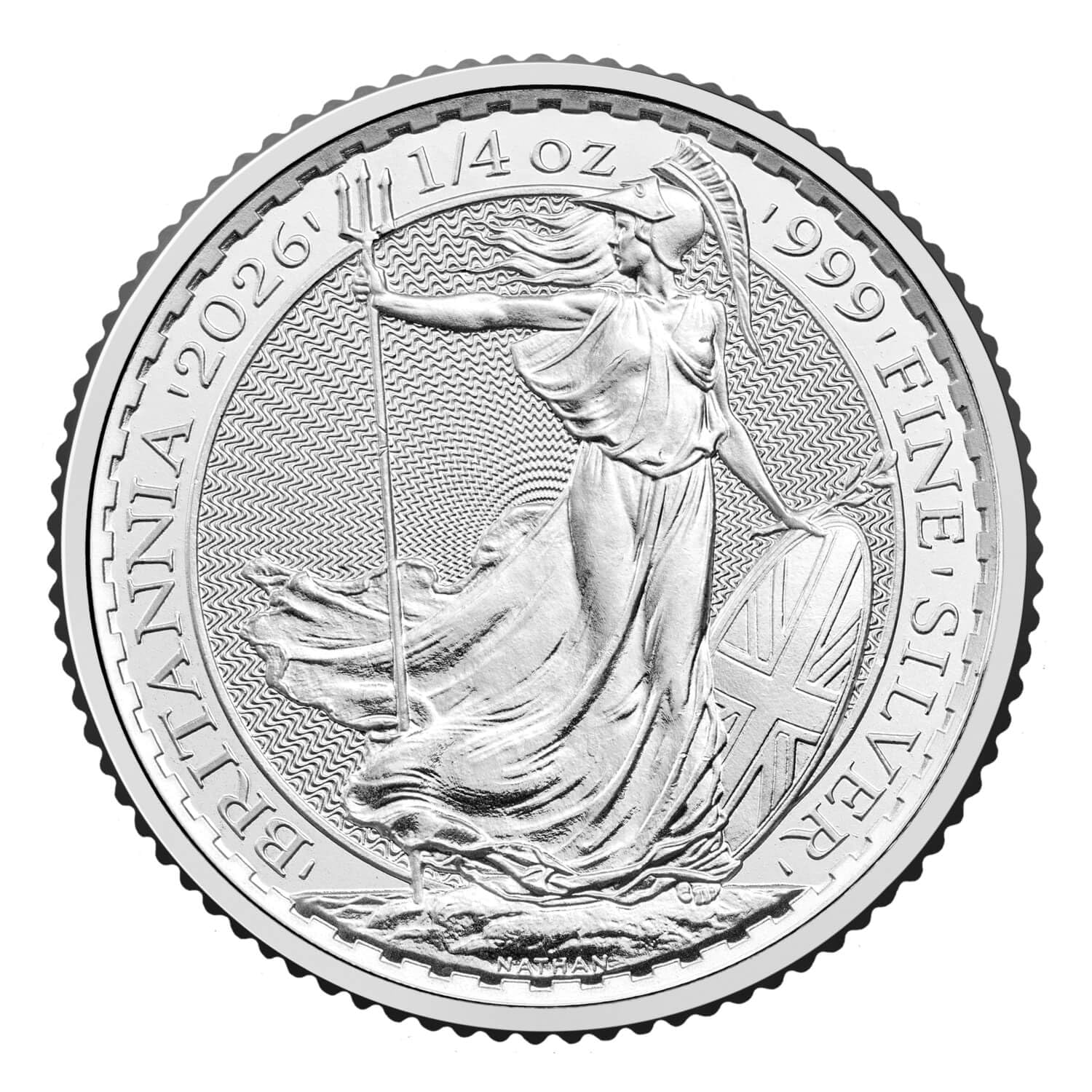 Silbermünze Britannia | Aktueller Jahrgang | Feinsilber 999 | In Münzkapsel & schwarzem Etui | Inkl. Grußkarte und Echtheitsgarantie (1/4 oz)