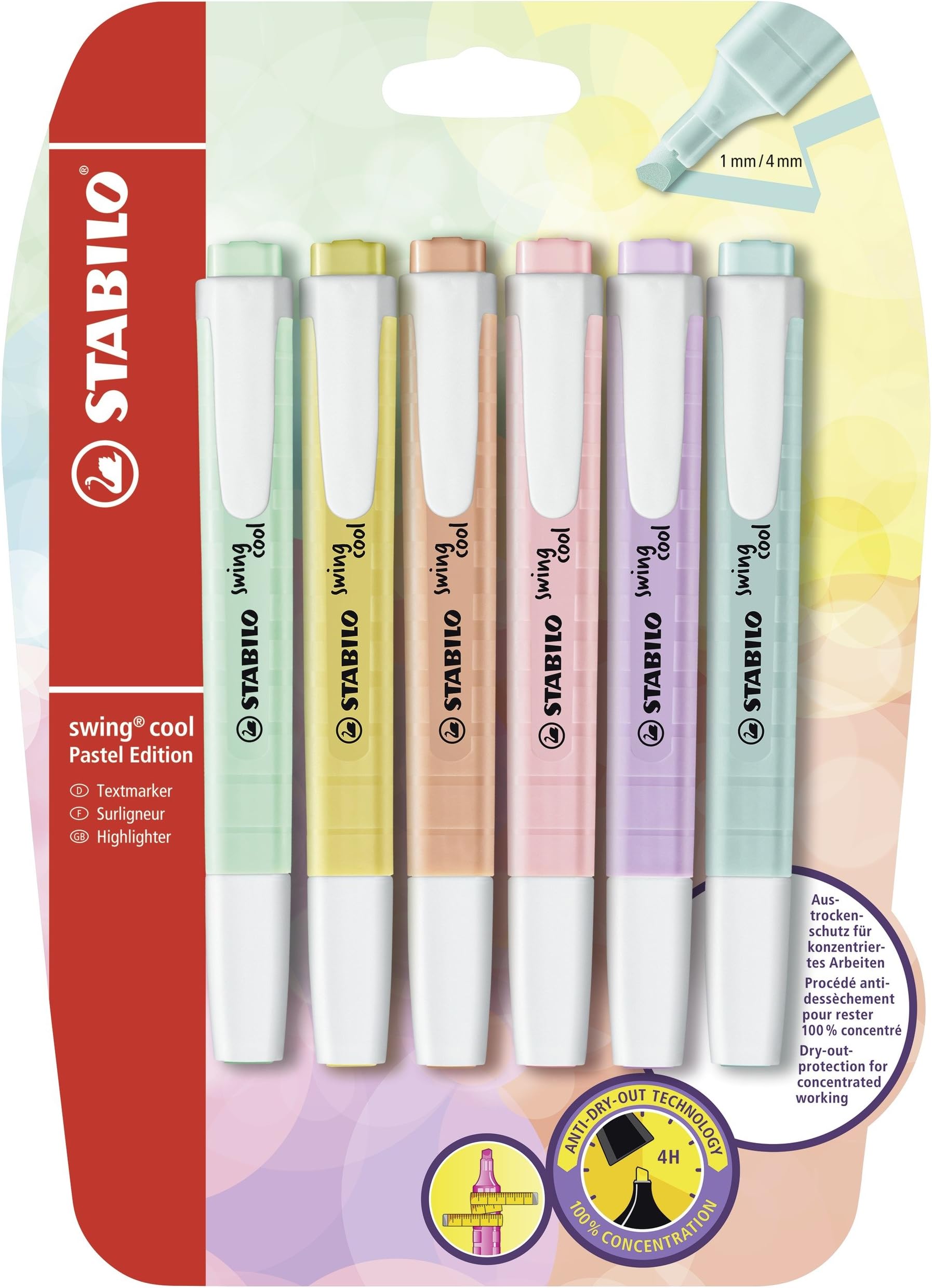 STABILO swing cool Pastel - Highlighter - Pack of 6 - Assorted Colours