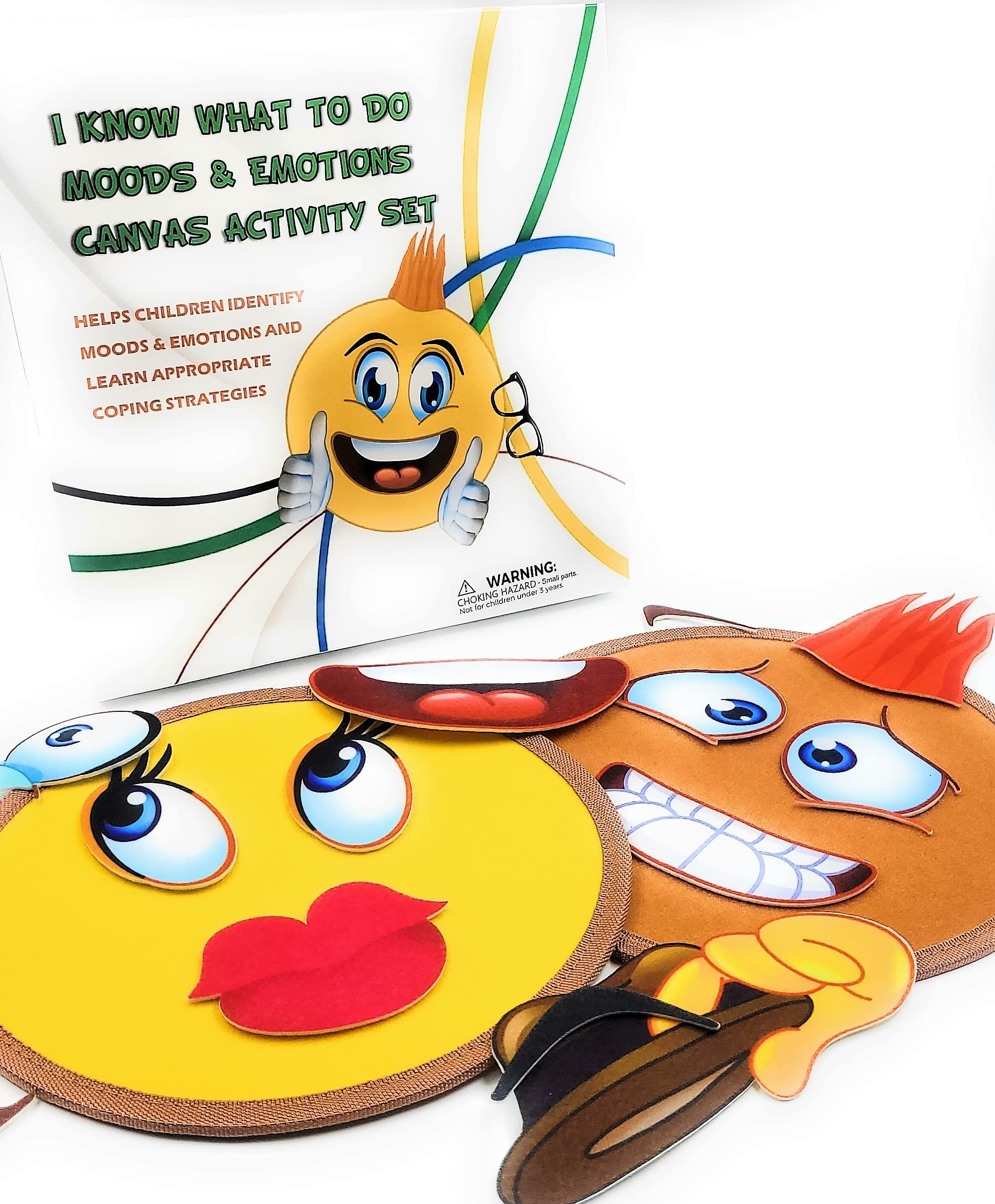 Thought-SpotEmotions Canvas Activity Set Social Learning Activity Game for Kids Make Faces Describe Express Feelings 2 Canvases 12 Double Sided Emotion Cards 55pc Facial Expressions Preschool