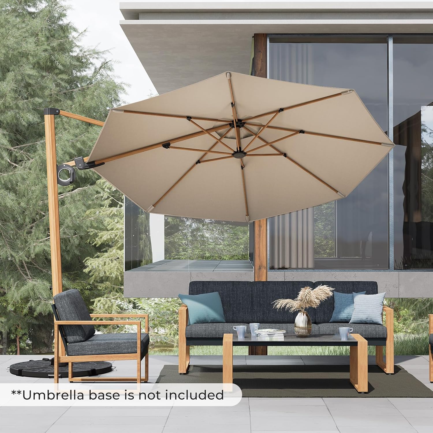 Grand patio 10FT Patio Umbrella, Aluminum Cantilever Umbrella with Round Canopy, Outdoor Offset Umbrella for Patio, Garden, Deck, Champagne