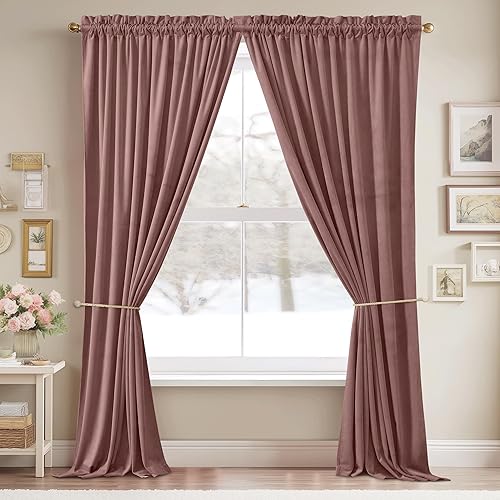 Miniatura 2 de StangH Cortinas de terciopelo rosa malva para dormitorio, habitación del bebé, decoración del hogar, oscurecimiento de la habitación, aislamiento