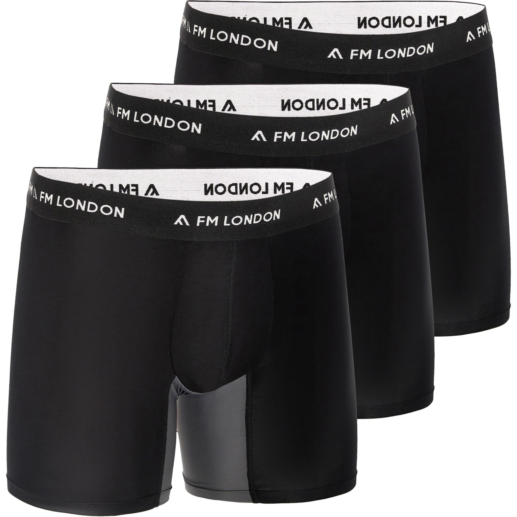 FM London Boxer en Bambou pour Homme, Boxer pour Homme Long en Bambou avec Empiècements Anti-Frottements, Poche Profilée, Évacuation de l'Humidité, sans Étiquette, Respirant (3 Pièces)
