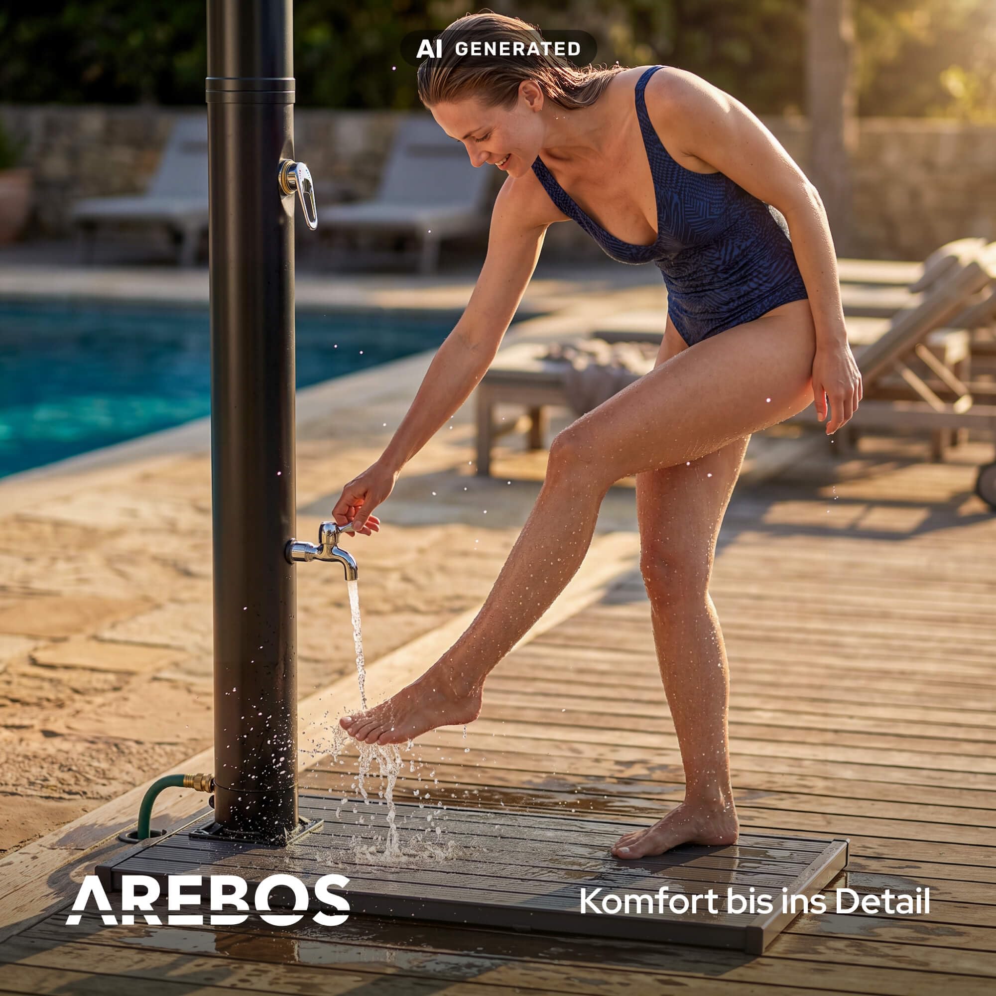 Arebos Solardusche 20L Set mit Bodenplatte für Garten, Pool & Terrasse