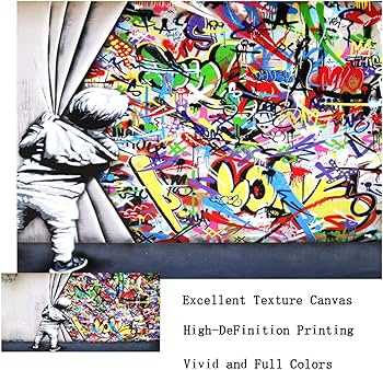 Amazon.co.jp: キャンバスに絵を描く子供たちのカーテンの後ろに