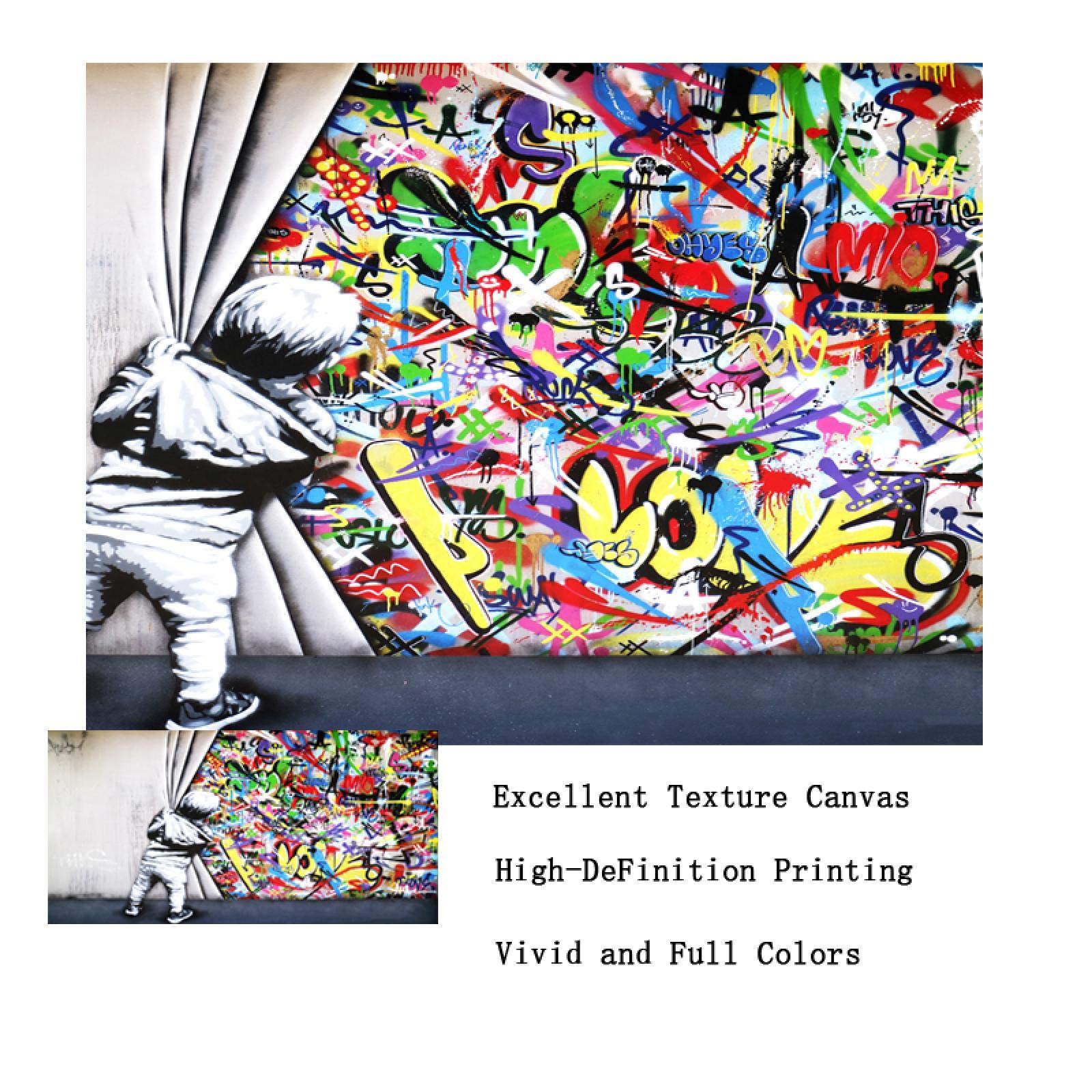 Amazon.co.jp: キャンバスに絵を描く子供たちのカーテンの後ろに