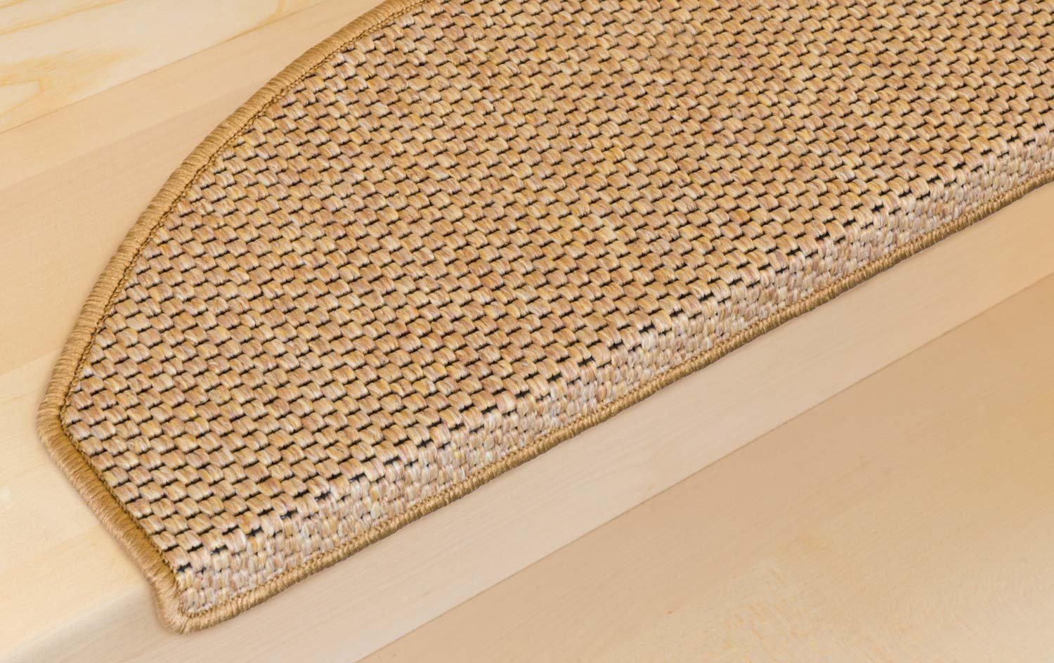 Metzker Stufenmatten Treppenteppich Göteborg 15 Stück Mais | Sisal-Optik in aktuellen Farben incl. Klebeband | Trittfläche Halbrund 65x24cm