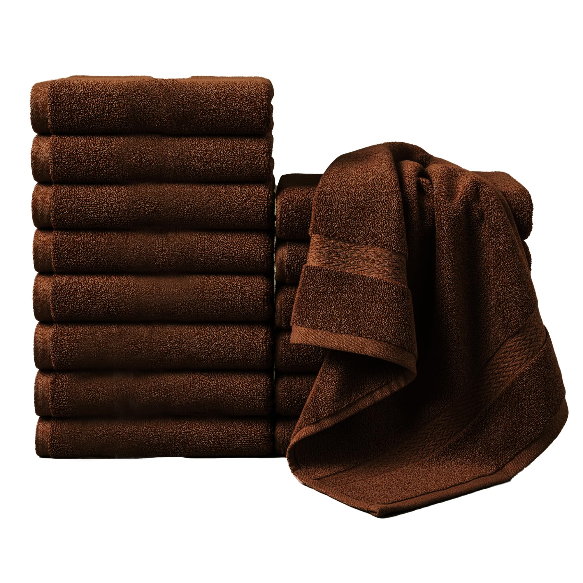 Housegads Chocolate Luxury Flannel Face Cloth Set 100% Cotton Ring Spun, Highly Absorbent And Soft Feel Washcloths For Bathroom, Spa, Gym, And Face Towel, Fingertip Towels (, 30X30cm -12Pc)