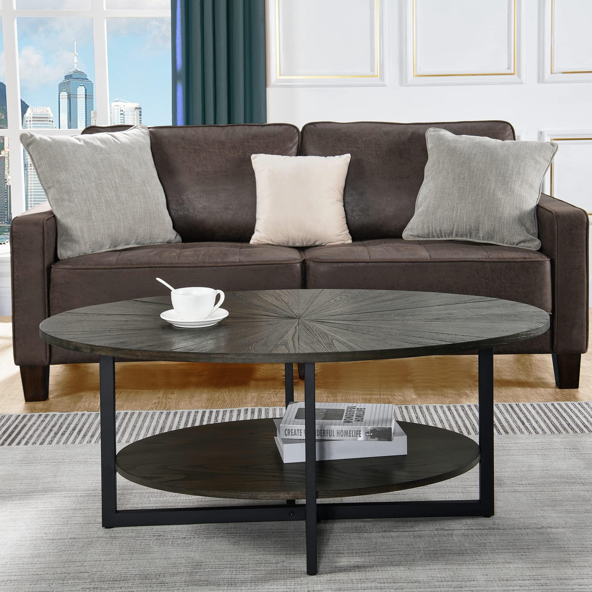 Amazon.com: LEEMTORIG Oval Coffee Tables with Storage Shelf for Living ...