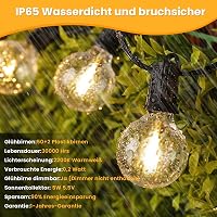 ZOTOYI Napelemes LED Fényfüzér 30m - 50+2 G40 Izzóval, IP65 Vízálló, 4 Világítási Móddal, Kert, Terasz, Esküvő Dekorációhoz, Meleg Fehér 4