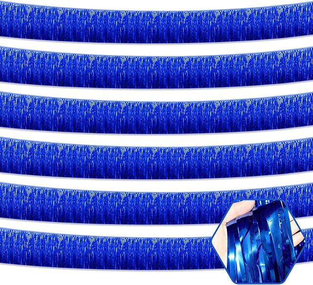 6 Pack 10 FT Blue Metallic Foil Fringe Garland Wall Hanging Tassle Banner, Bridal Shower, Valentine's Day Parade Floats, Birthday, Theme Party, New Year Party Decorations