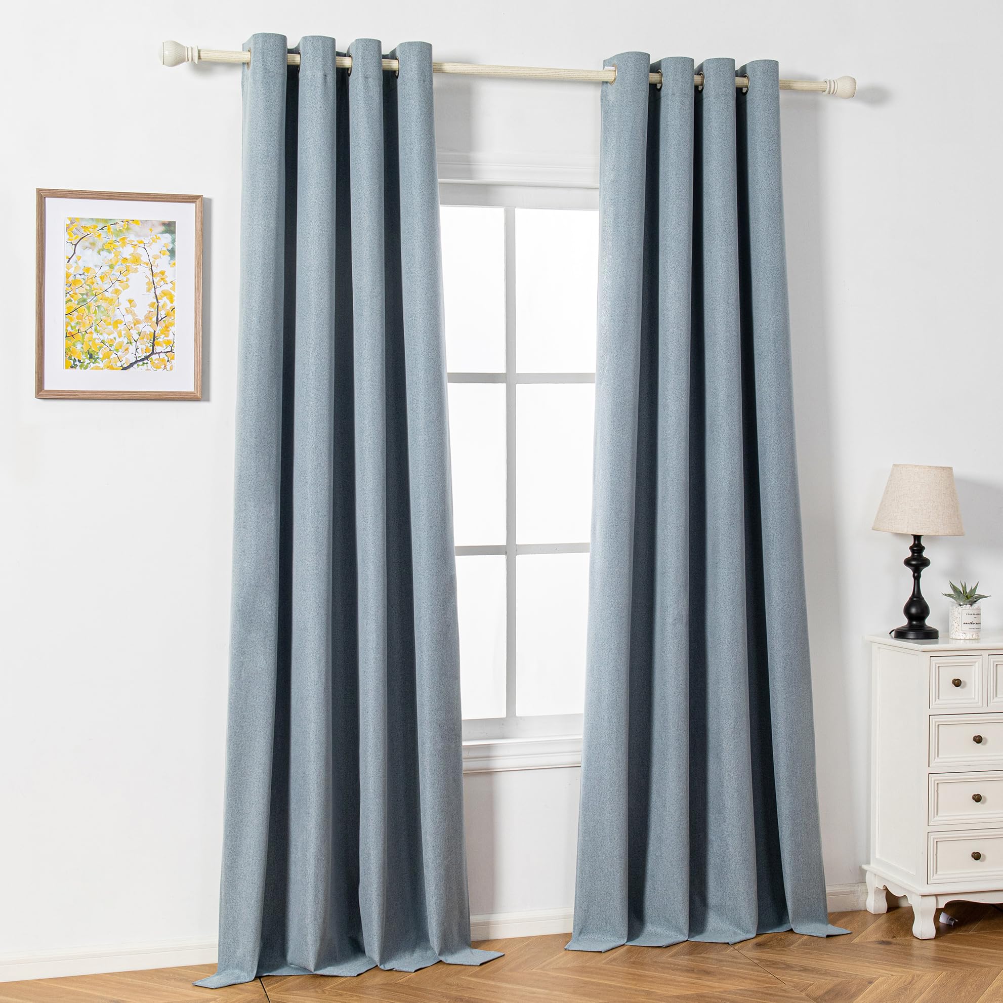 MYSKY HOME Tende oscuranti con occhielli, protezione dal freddo, effetto lino, per soggiorno, colore grigio-blu, set da 2 pezzi, altezza 260 x larghezza 140 cm.