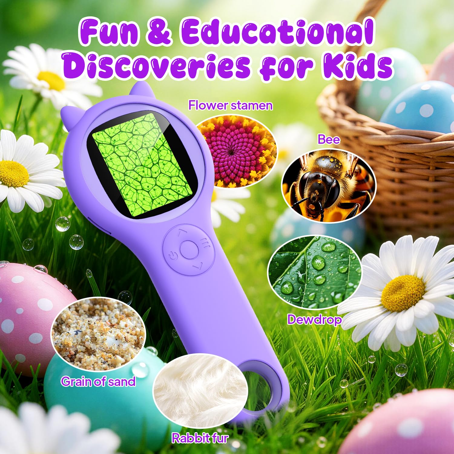 Ashfly Handy mikroskop für Kinder, 2,0" IPS-Bildschirm 200X Taschenmikroskop Kinder, 8 LEDs USB-Anschluss an PC, Mikroskop für Kinder ab 3 Jahren-Lila
