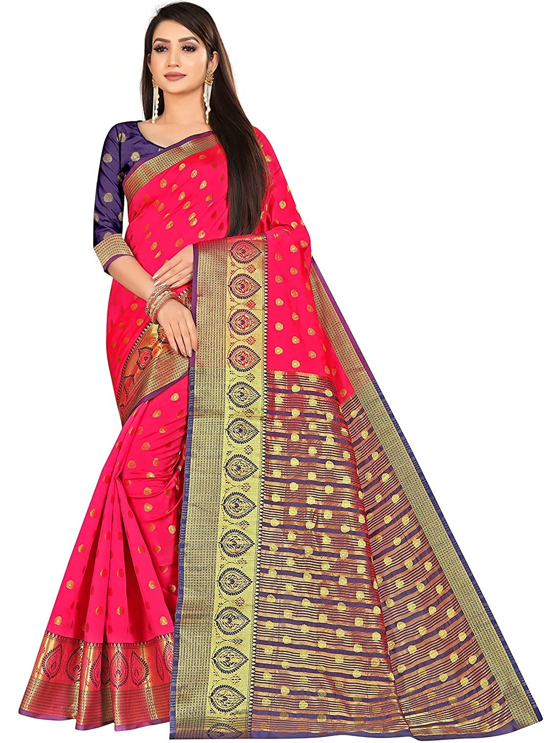 AMAR CREATION Women's Solid Soft Litchi Silk Saree With Blouse Piece