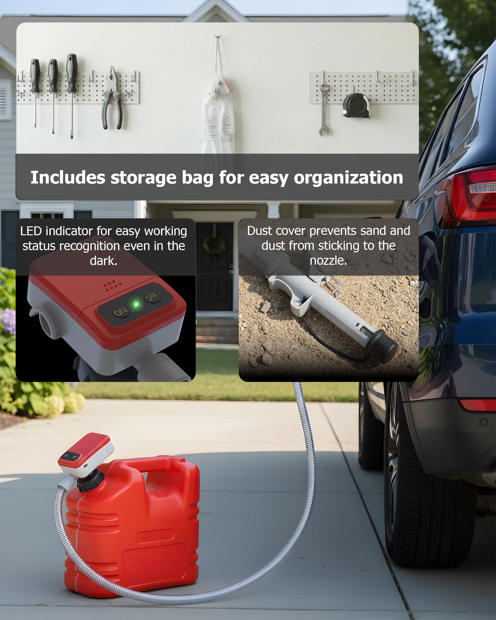 PETASOON Pompe de transfert de carburant alimentée par piles - Bidon de gaz électrique automatique - Pompes d'arrêt automatique - Transfert d'essence, diesel, huile liquide, eau