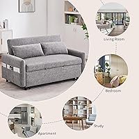 Vista 7 de Merax Sofá cama extraíble de 55.1 pulgadas con respaldo ajustable, bolsillos de almacenamiento, 2 almohadas suaves para sala de estar, oficina