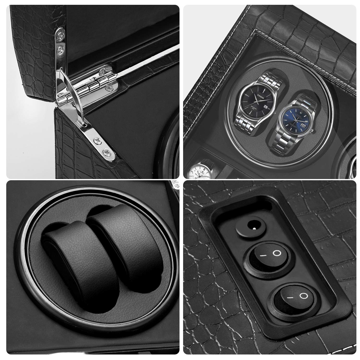 HBselect Caja Relojes Automáticos Silenciosa Giratoria (para 4+ 6 Relojes) Negro Clásico - Bobinadora Mecánica