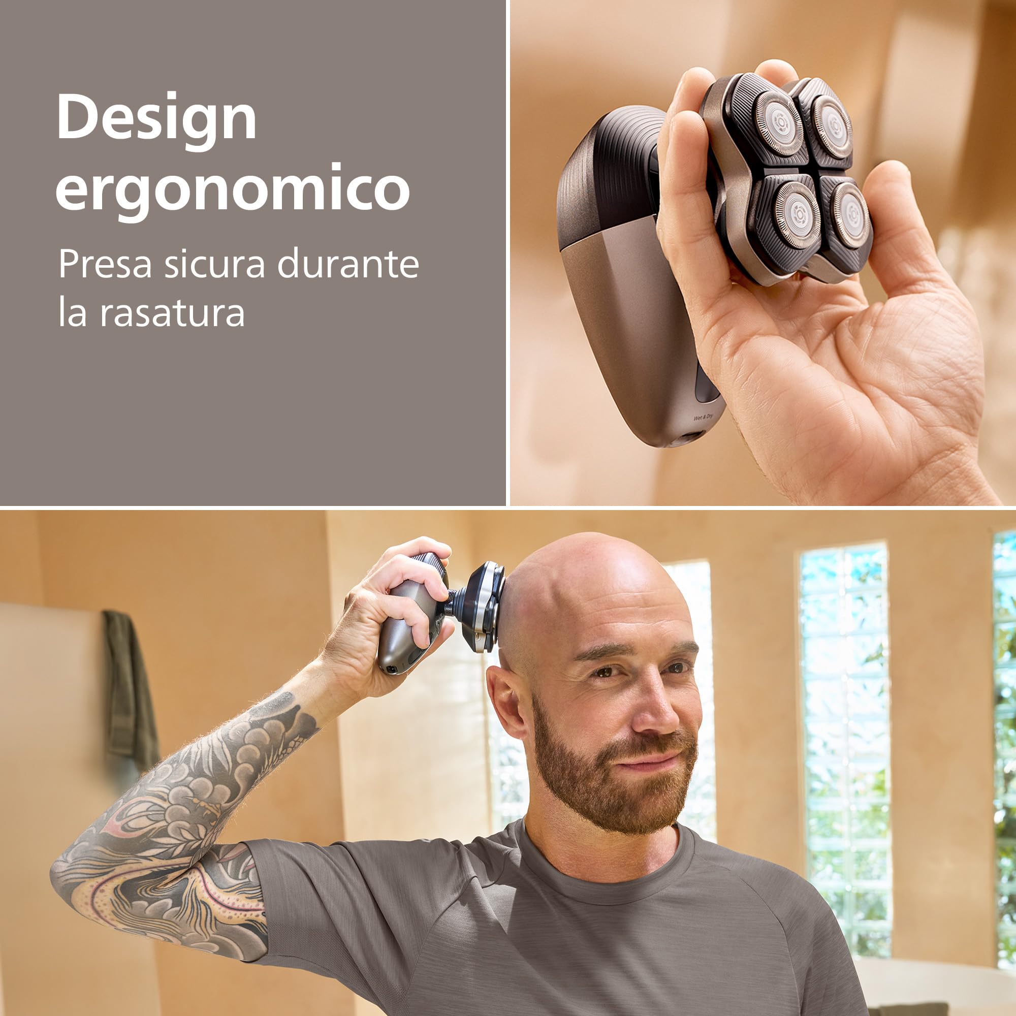 Philips Head Shaver Pro Serie 9000 - Rasoio per uomo e donna, testina flessibile a 360° e lame ComfortCut per una rasatura pulita e delicata sulla pelle, modello HS9980/15